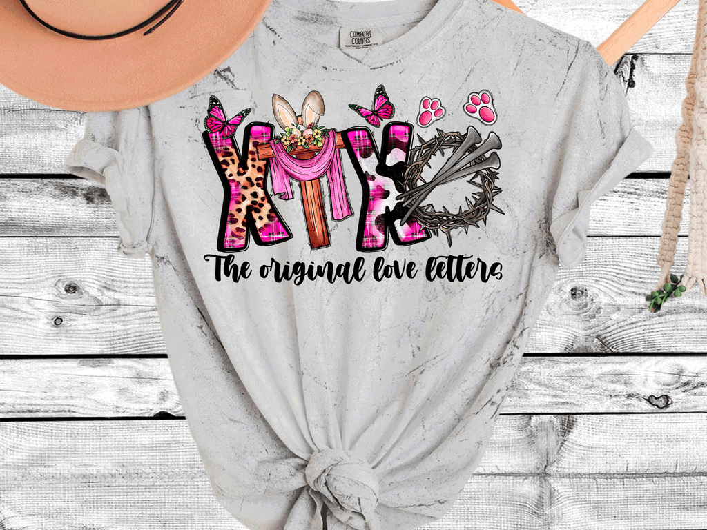 A Blessed Texas Mess Boutique Comfort Color Colorblast Tie Dye The Original Love Letters XOXO Easter Leopard… — graphic shirts category context