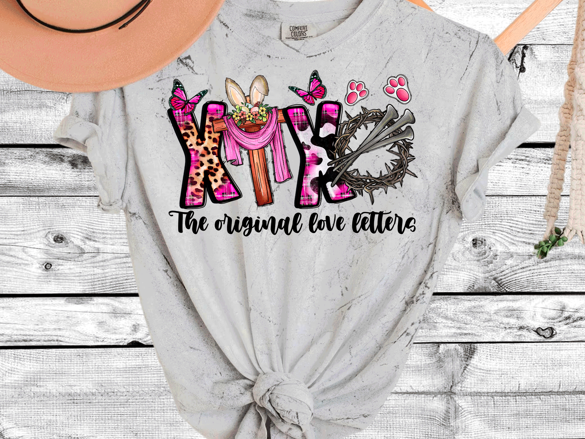 A Blessed Texas Mess Boutique Comfort Color Colorblast Tie Dye The Original Love Letters XOXO Easter Leopard… — graphic shirts category context