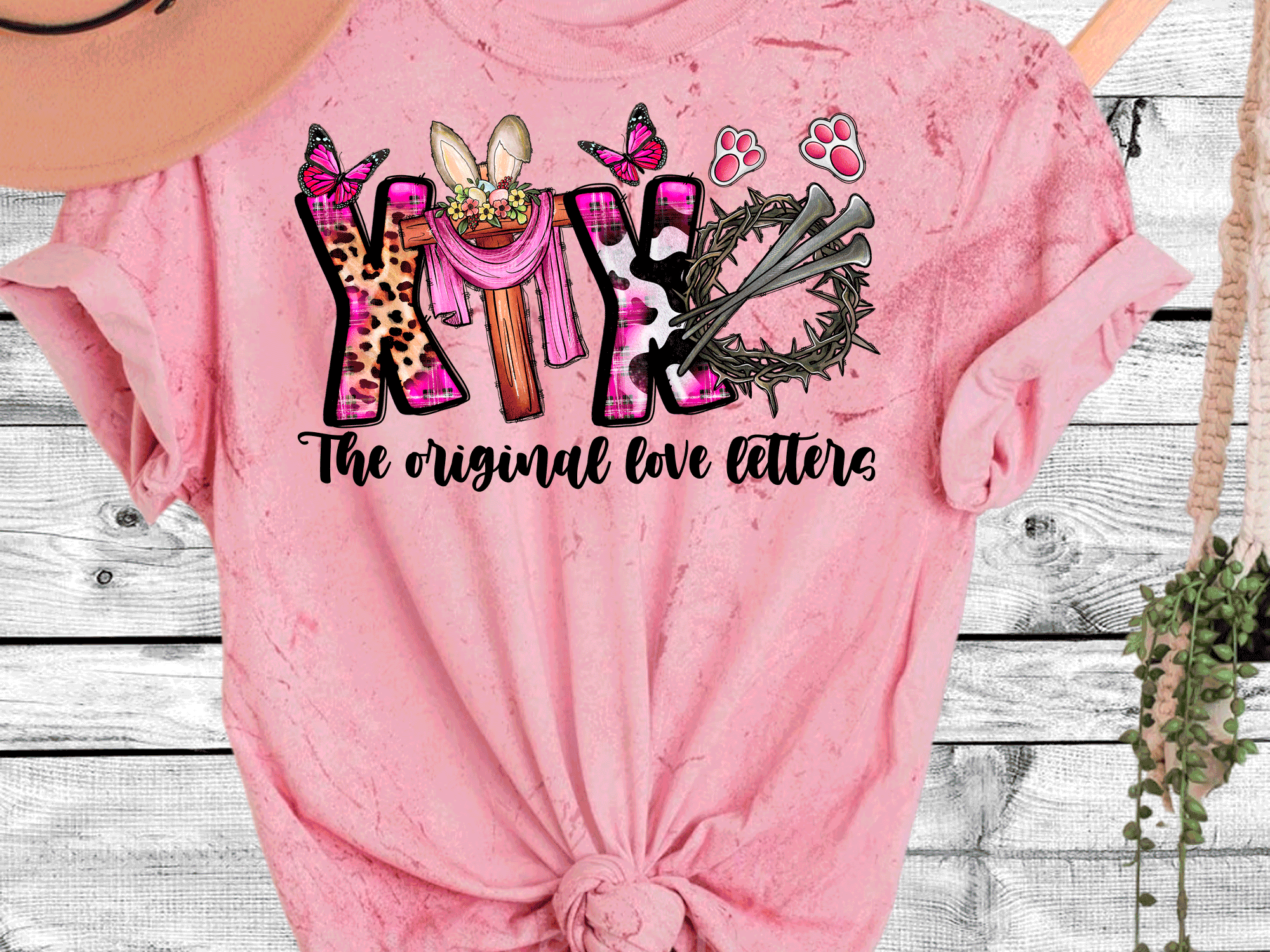 A Blessed Texas Mess Boutique Comfort Color Colorblast Tie Dye The Original Love Letters XOXO Easter Leopard… — main product shot
