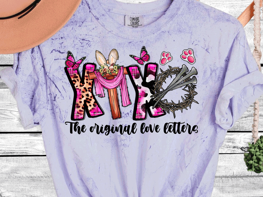 A Blessed Texas Mess Boutique Comfort Color Colorblast Tie Dye The Original Love Letters XOXO Easter Leopard… — detail shot 6