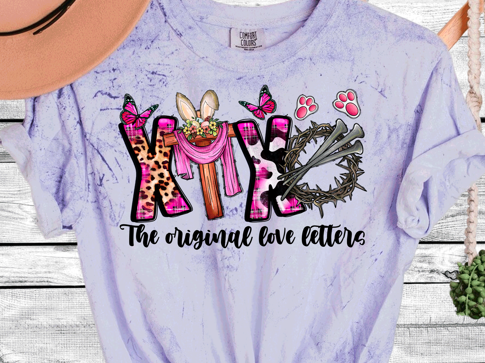 A Blessed Texas Mess Boutique Comfort Color Colorblast Tie Dye The Original Love Letters XOXO Easter Leopard… — detail shot 6