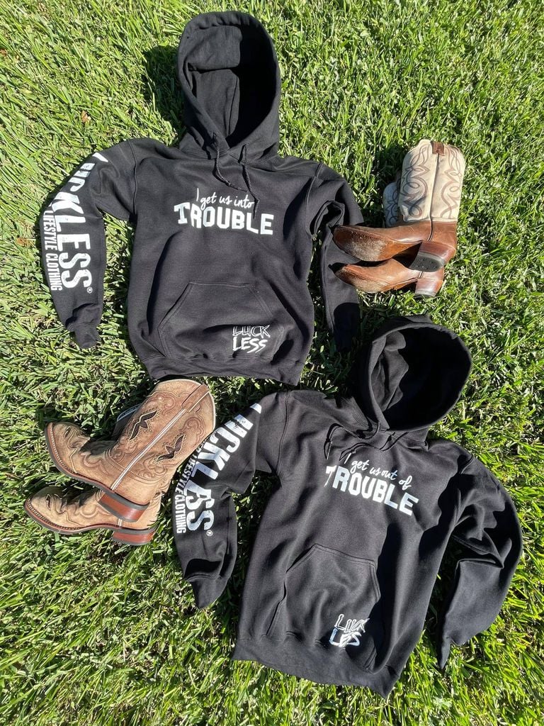 Luckless Outfitters In And Out Of Trouble | Best Friend Hoodies (Set Of 2) — side view