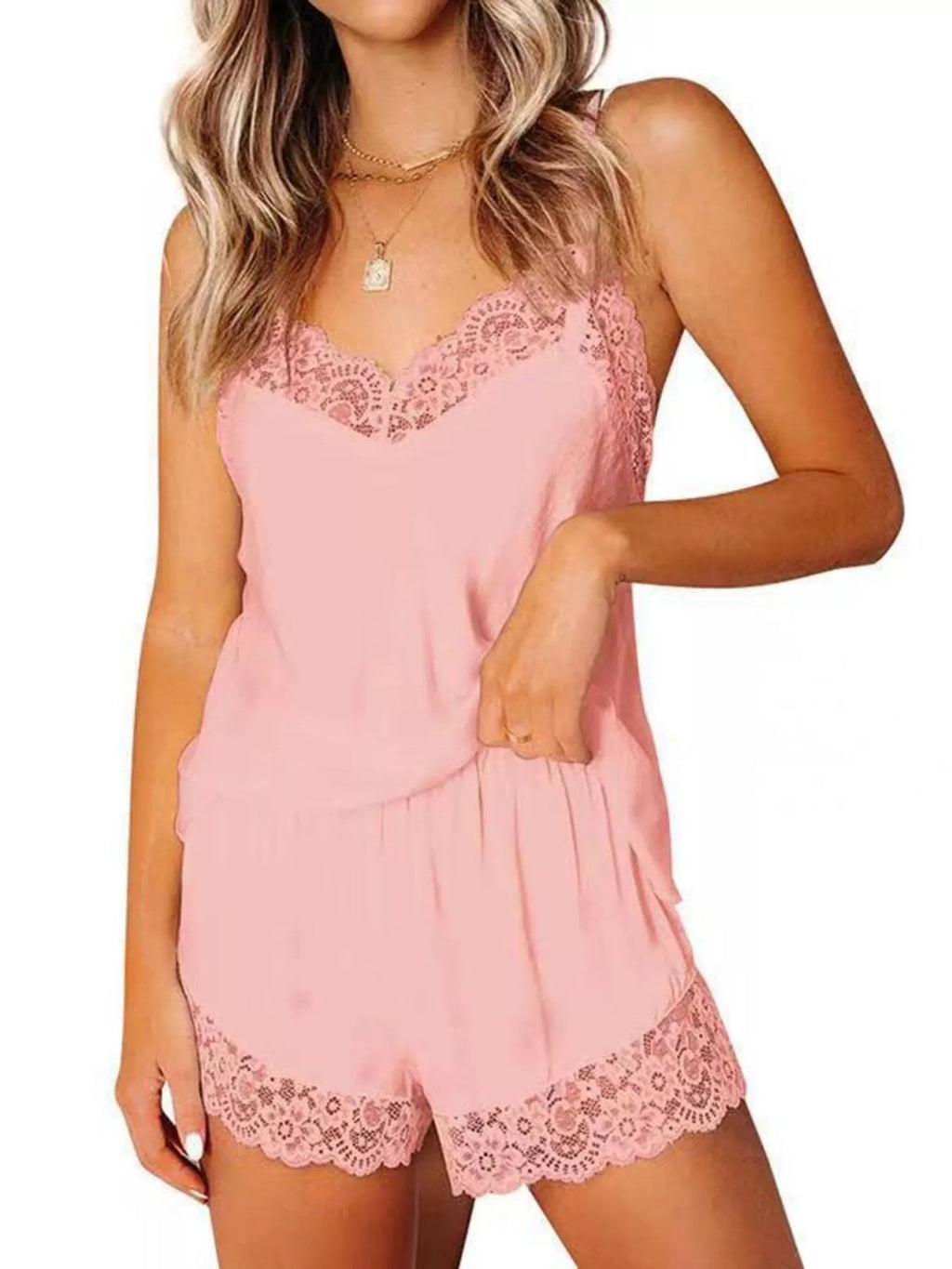 Lace Trim Cami and Shorts Lounge Set