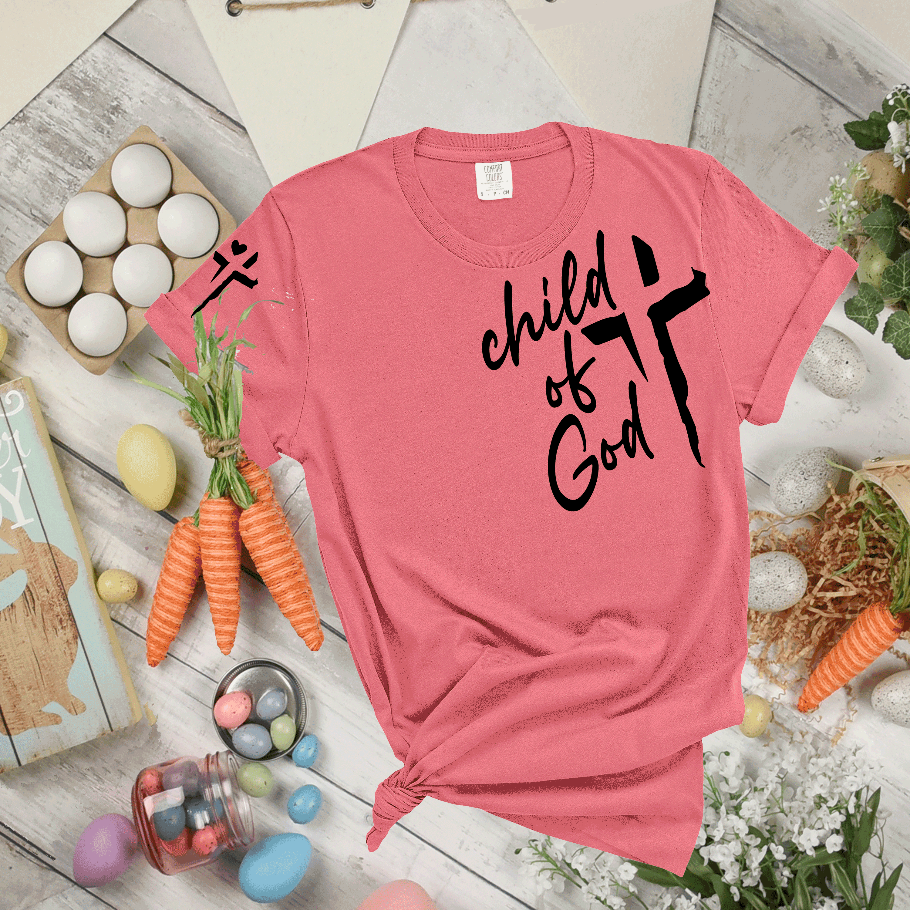 A Blessed Texas Mess Boutique Child of God Sweatshirt, Trending Corinthians Bible Verse, Inspirational… — A Blessed Texas Mess Boutique branding close-up