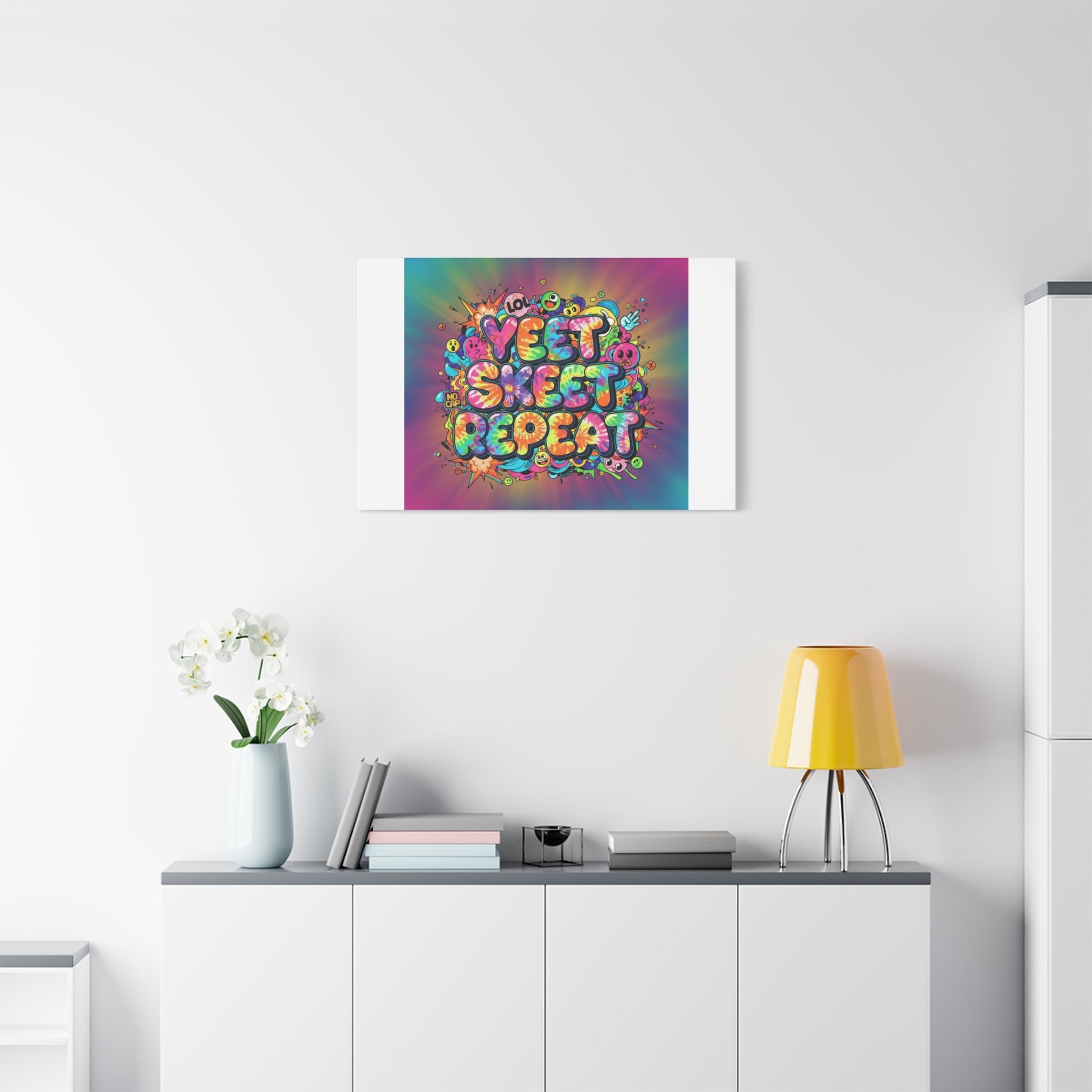 Yeet Skeet Repeat Canvas | Slogan & Glitch Graphic, Meme Phrase Wall Art