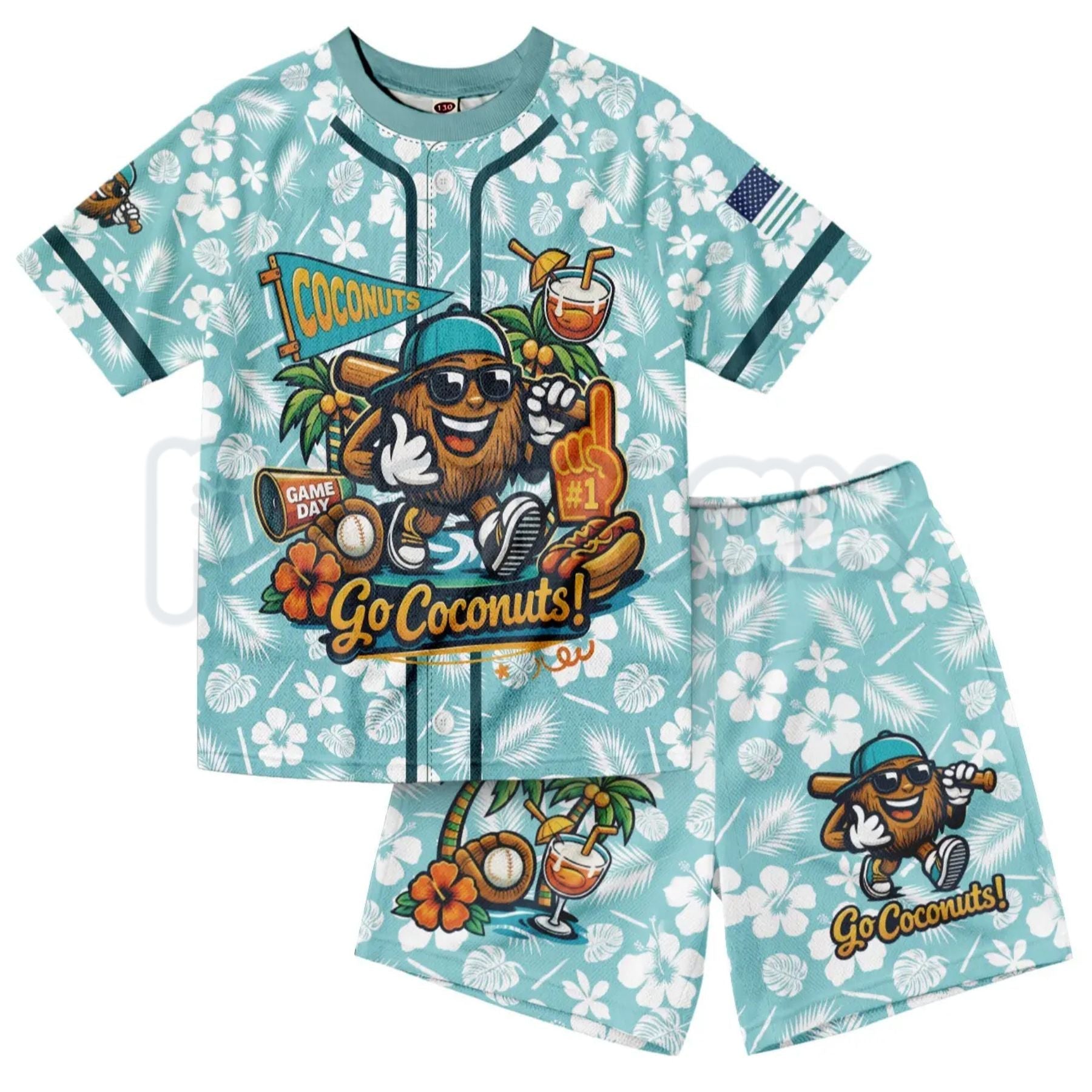 Dabbing Banana Retro American Flag Baseball Jersey Set – Toddler Athletic Mesh Outfit