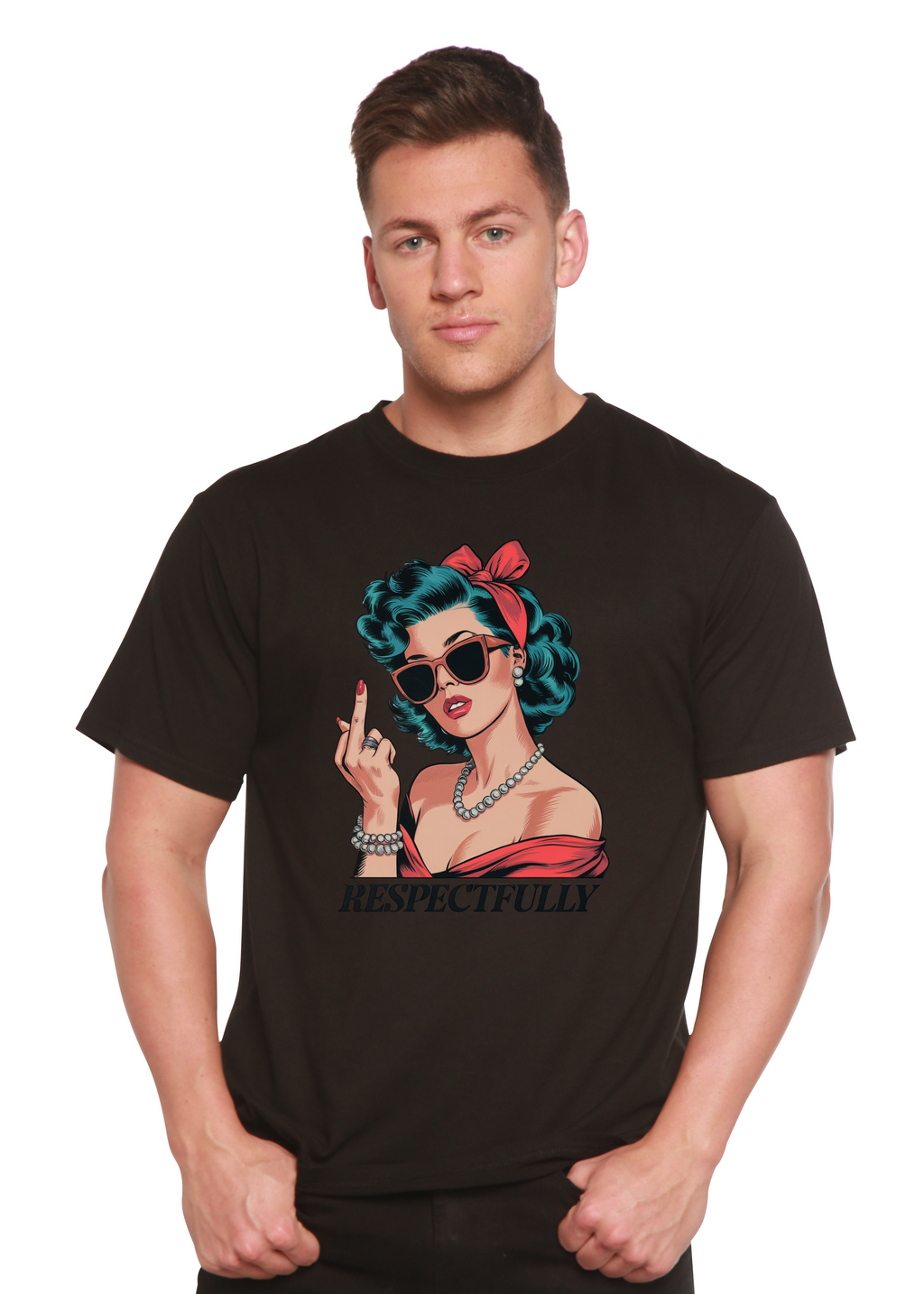Spun Bamboo Respectfully Middle Finger Unisex Bamboo/Cotton Graphic T-Shirt — comparison shot