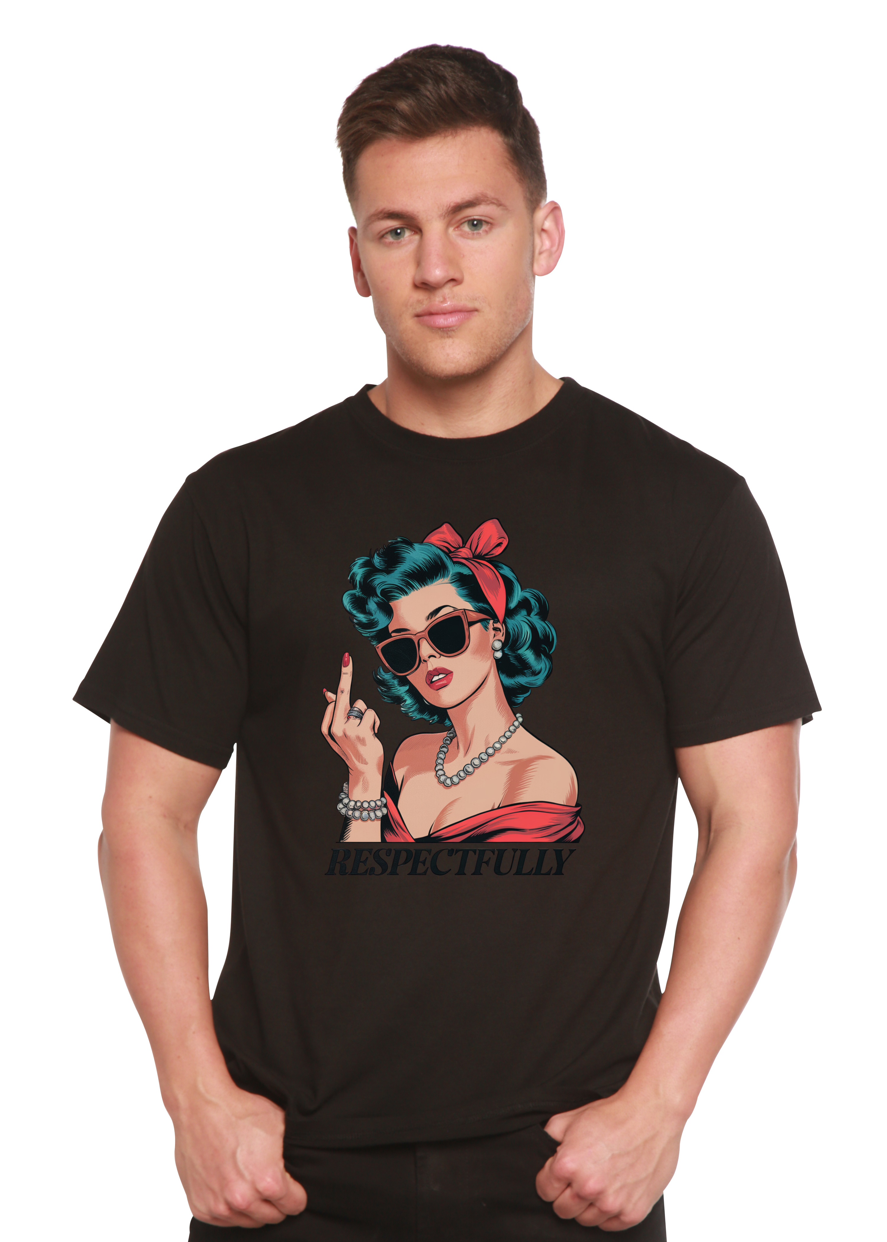 Spun Bamboo Respectfully Middle Finger Unisex Bamboo/Cotton Graphic T-Shirt — comparison shot
