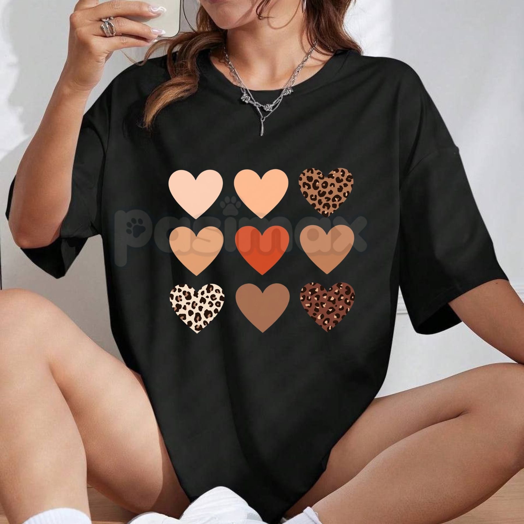 Women’s Leopard & Heart Print T-Shirt – Casual Round Neck Cotton Graphic Top, Premium 100% Cotton Animal Print Chic Tee, Soft Lived-In Heavyweight Stylish Heart Shirt, Made in USA