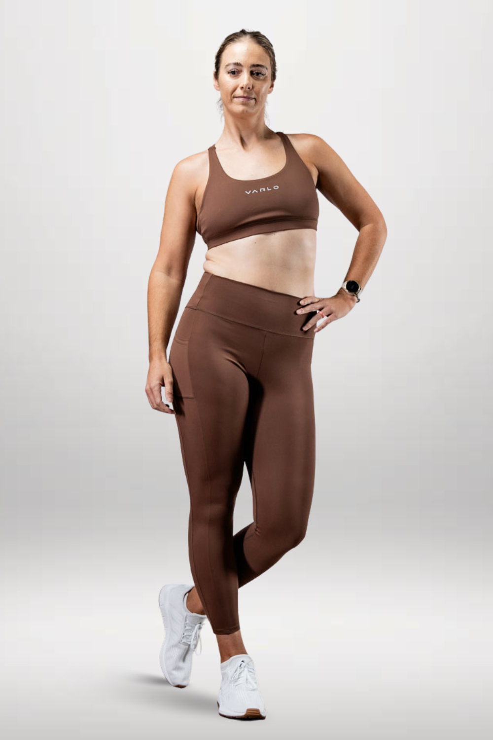 Varlo Women's SOHO Full Length High Waist Leggings (City Mocha) — lifestyle context