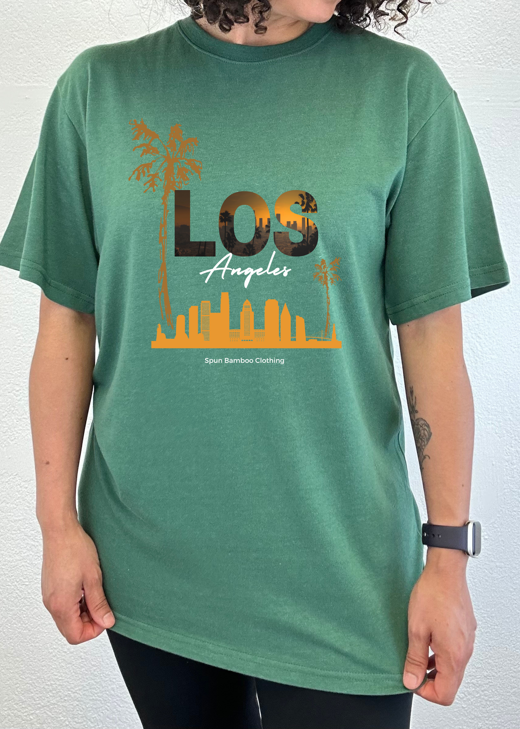 Spun Bamboo Los Angeles Unisex Bamboo Viscose/Organic Cotton Short Sleeve Graphic T-Shirt — side view