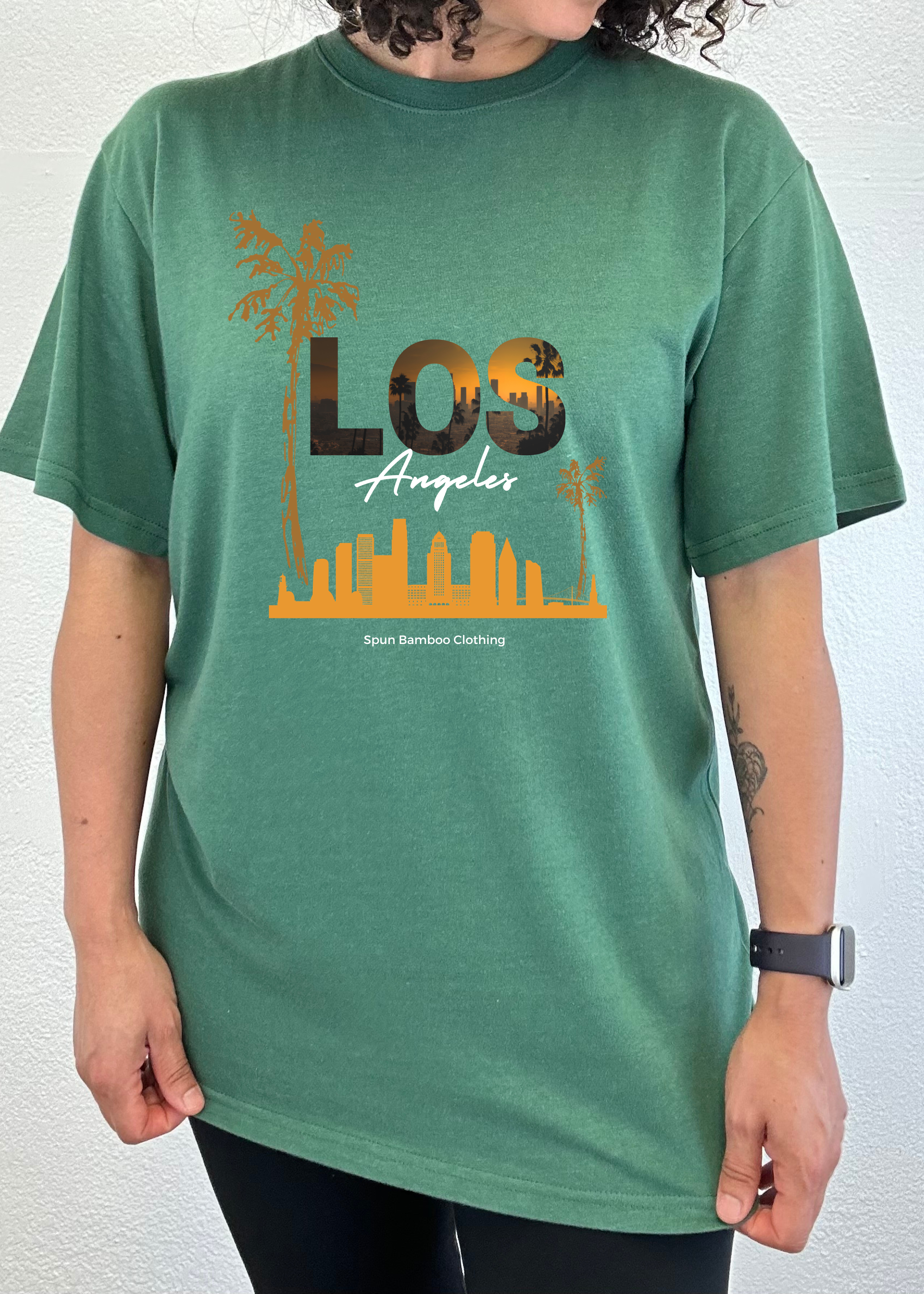 Spun Bamboo Los Angeles Unisex Bamboo Viscose/Organic Cotton Short Sleeve Graphic T-Shirt — side view