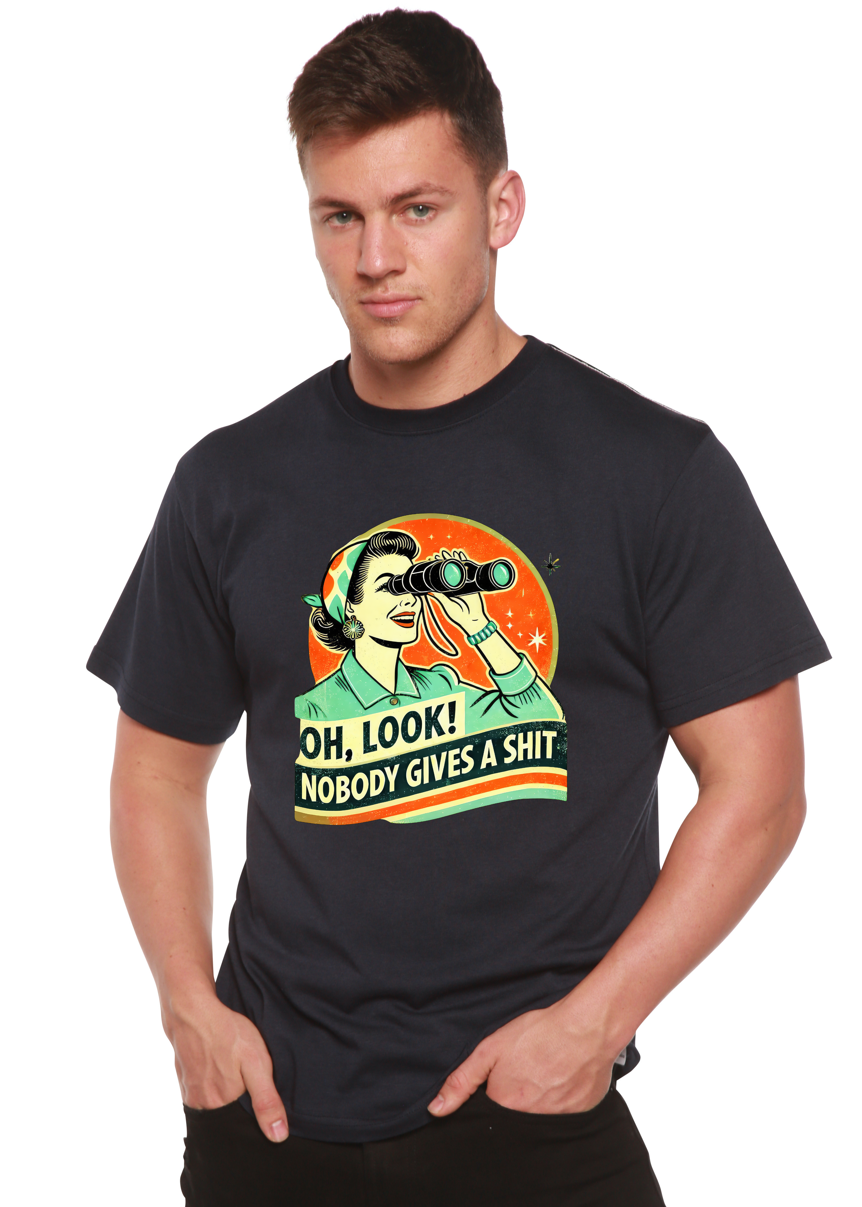 Spun Bamboo Funny Retro Woman Unisex Bamboo/Cotton Graphic T-Shirt — feature highlight