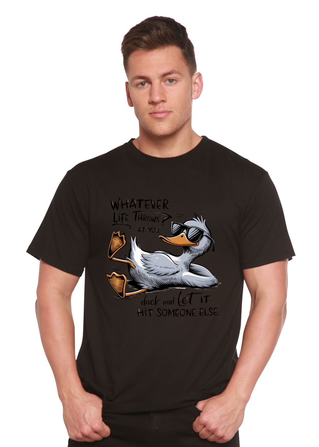 Spun Bamboo Whatever Life Throws at You Funny Unisex Bamboo/Cotton Graphic T-Shirt — comparison shot