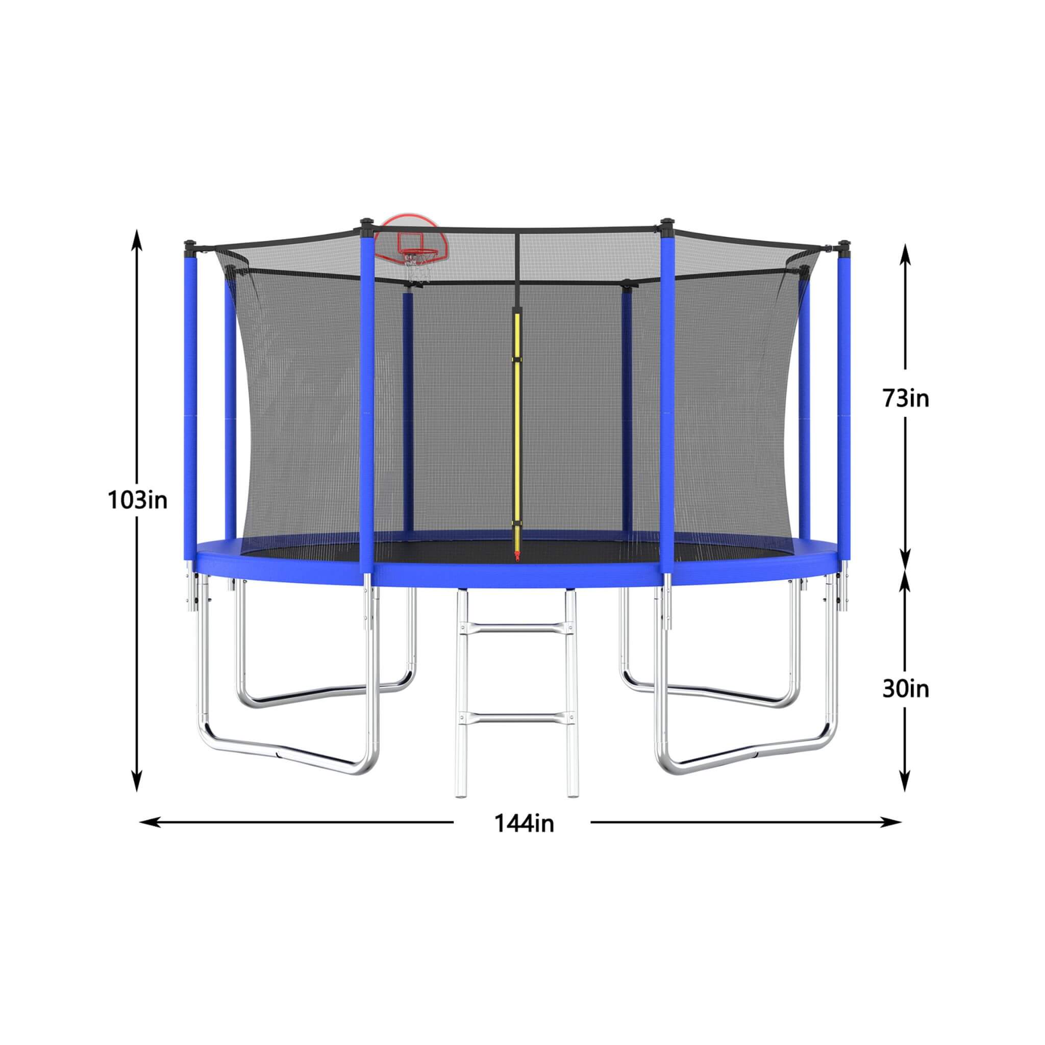 Premium 12FT Outdoor Backyard Trampoline For Kids And Adults With Basketball Hoop And Safety Enclosure (SAK15723) – SAKSBY WH