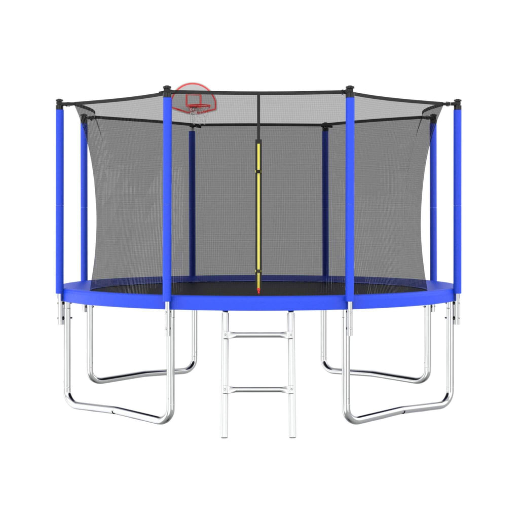 Premium 12FT Outdoor Backyard Trampoline For Kids And Adults With Basketball Hoop And Safety Enclosure (SAK15723) – SAKSBY WH