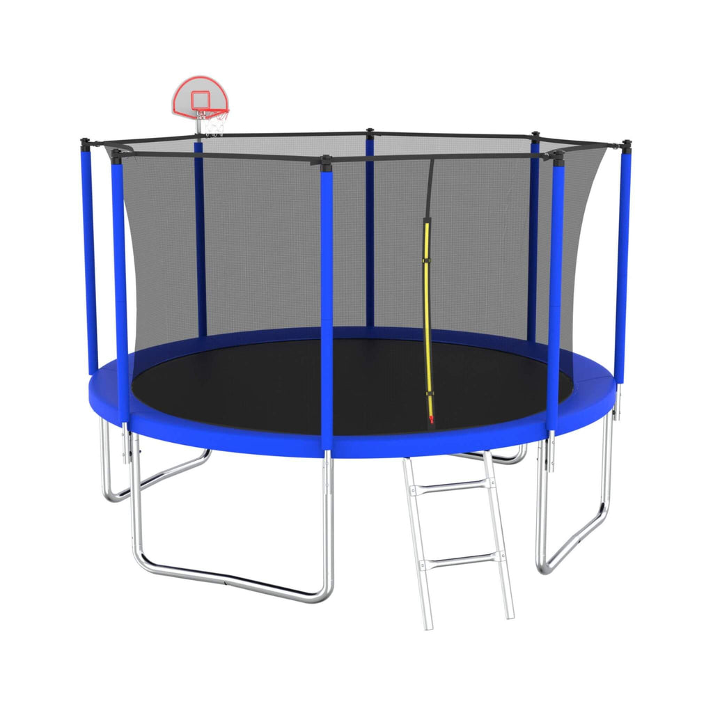 Premium 12FT Outdoor Backyard Trampoline For Kids And Adults With Basketball Hoop And Safety Enclosure (SAK15723) – SAKSBY WH