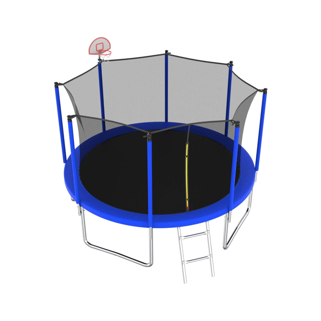 Premium 12FT Outdoor Backyard Trampoline For Kids And Adults With Basketball Hoop And Safety Enclosure (SAK15723) – SAKSBY WH