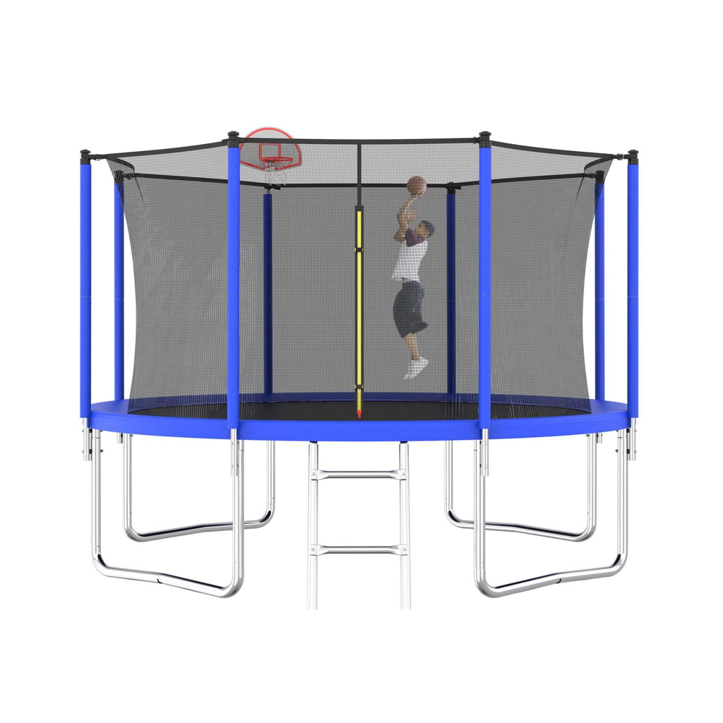 Premium 12FT Outdoor Backyard Trampoline For Kids And Adults With Basketball Hoop And Safety Enclosure (SAK15723) – SAKSBY WH