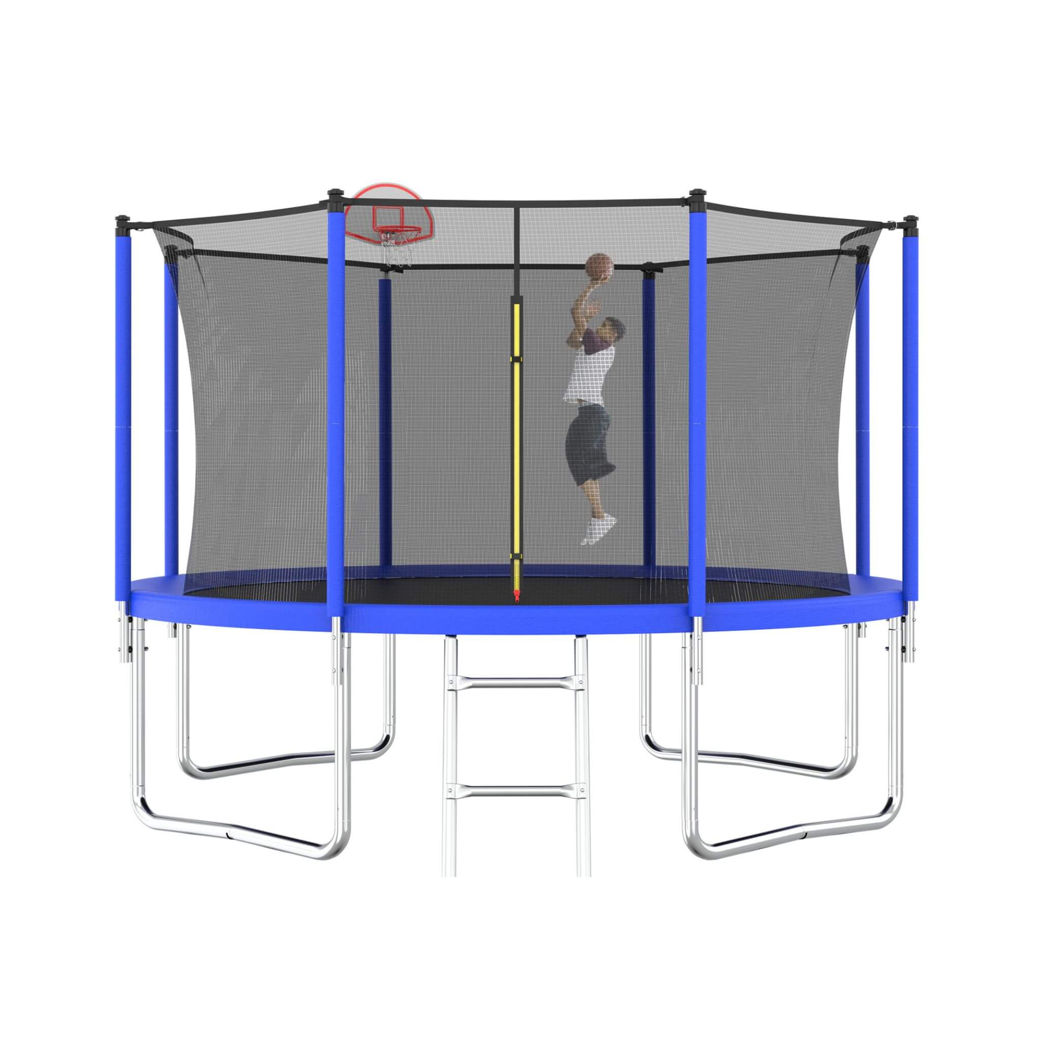 Premium 12FT Outdoor Backyard Trampoline For Kids And Adults With Basketball Hoop And Safety Enclosure (SAK15723) – SAKSBY WH