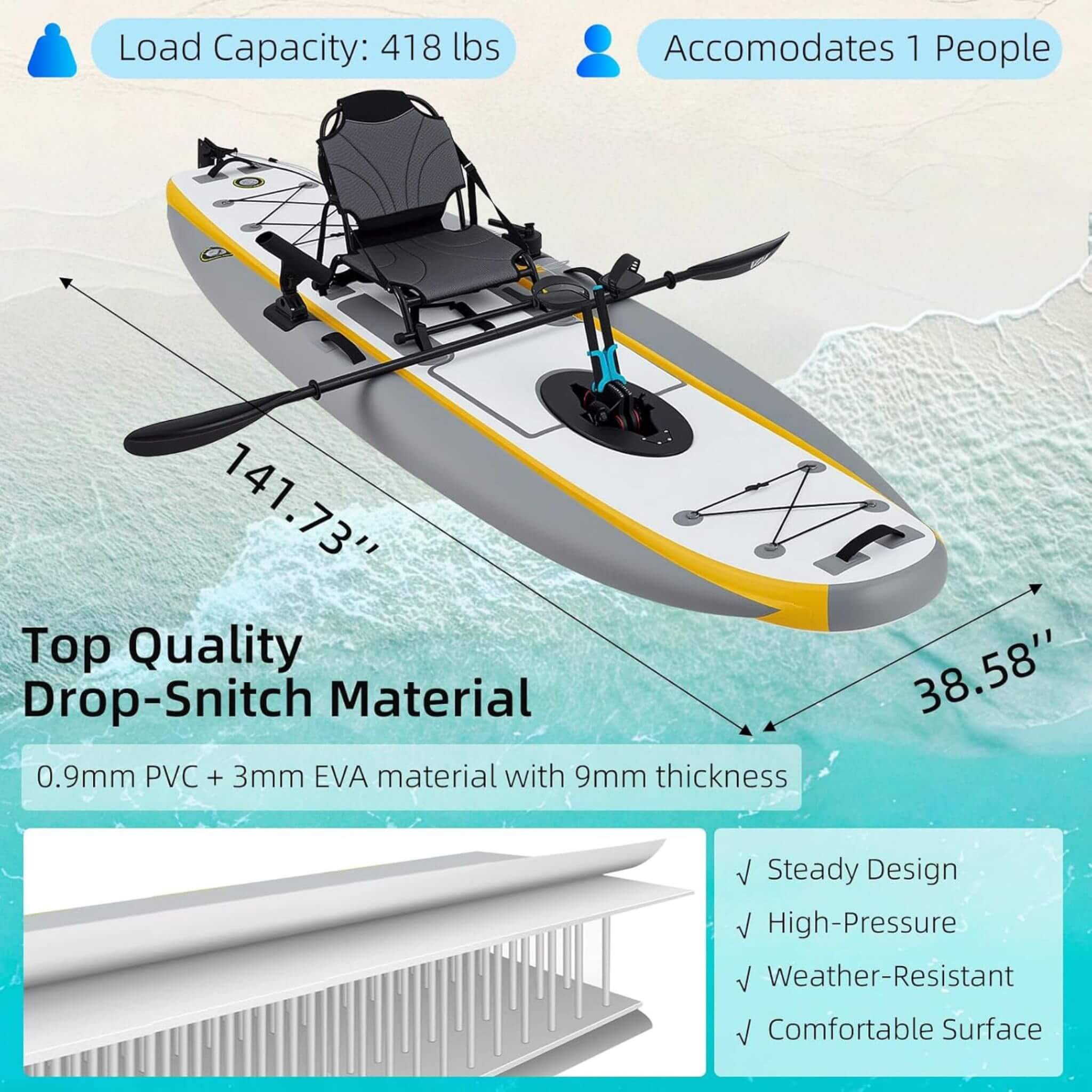 Portable 12FT Lightweight Inflatable PVC Fishing Kayak With Pedal System (SAK64328) – SAKSBY WHOLESALE, view 11