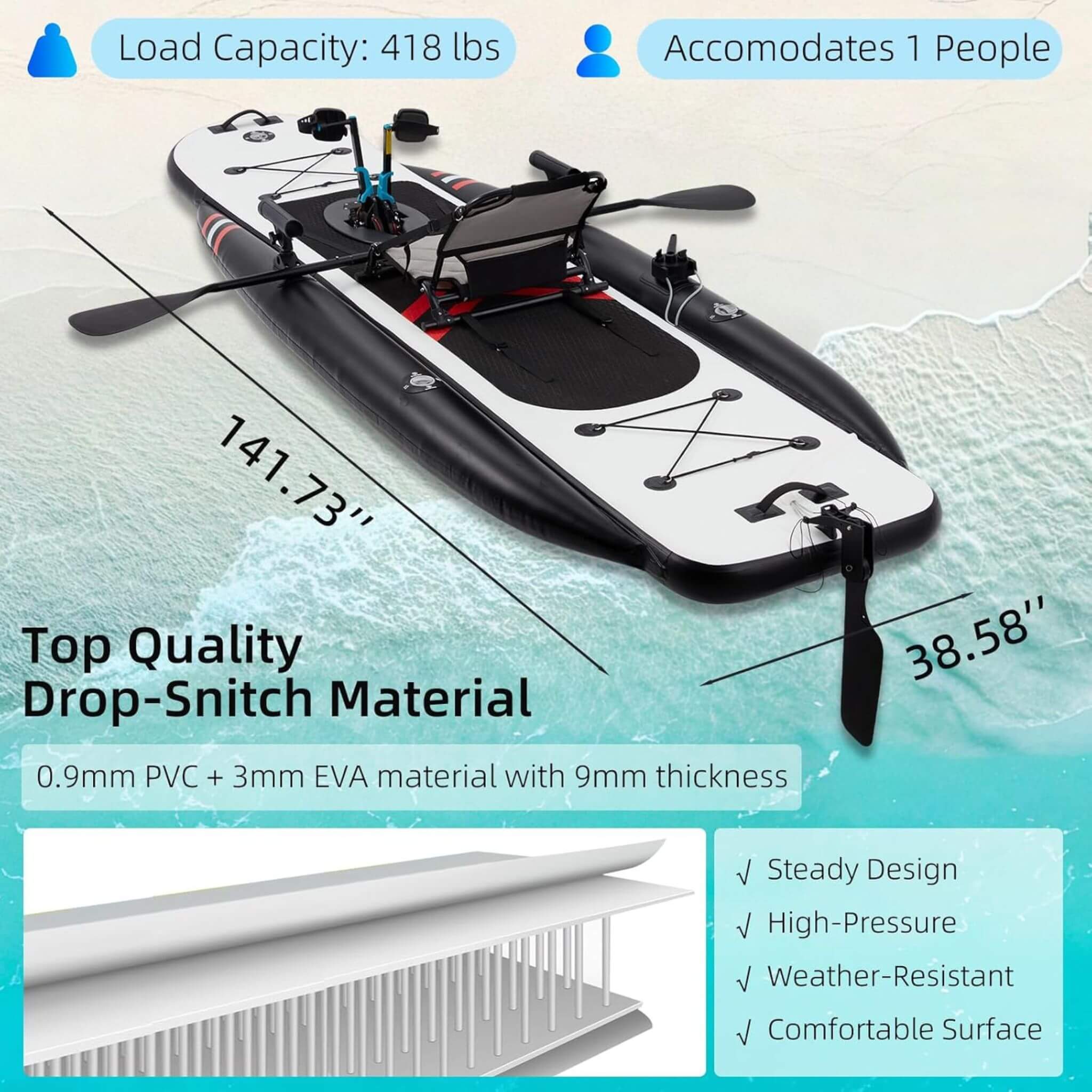 Premium 12FT Lightweight Inflatable Fishing Kayak With Pedal System (SAK15079) – SAKSBY WHOLESALE, view 12