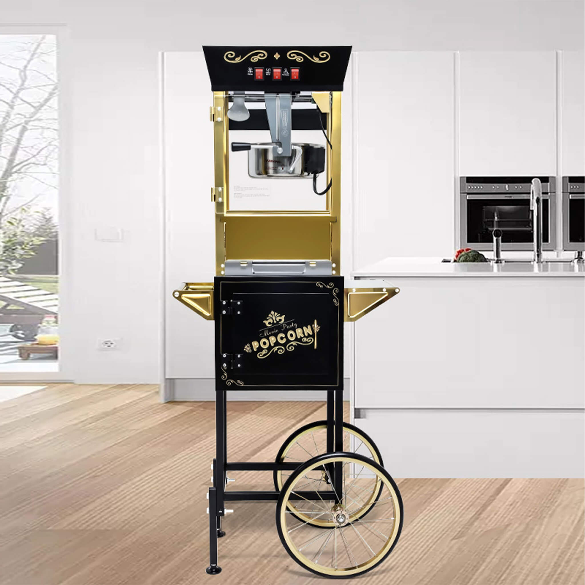 Premium 12OZ Stainless Steel Vintage Popcorn Machine Cart With Wheels (SAK51539) – SAKSBY WHOLESALE, view 4