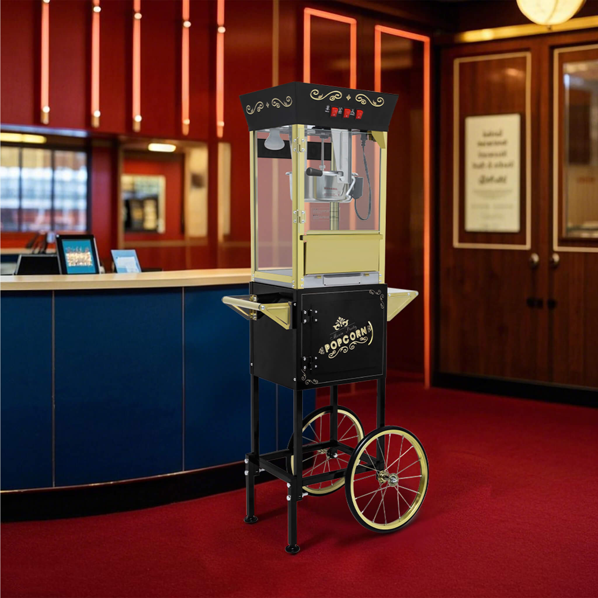 Premium 12OZ Stainless Steel Vintage Popcorn Machine Cart With Wheels (SAK51539) – SAKSBY WHOLESALE, view 3