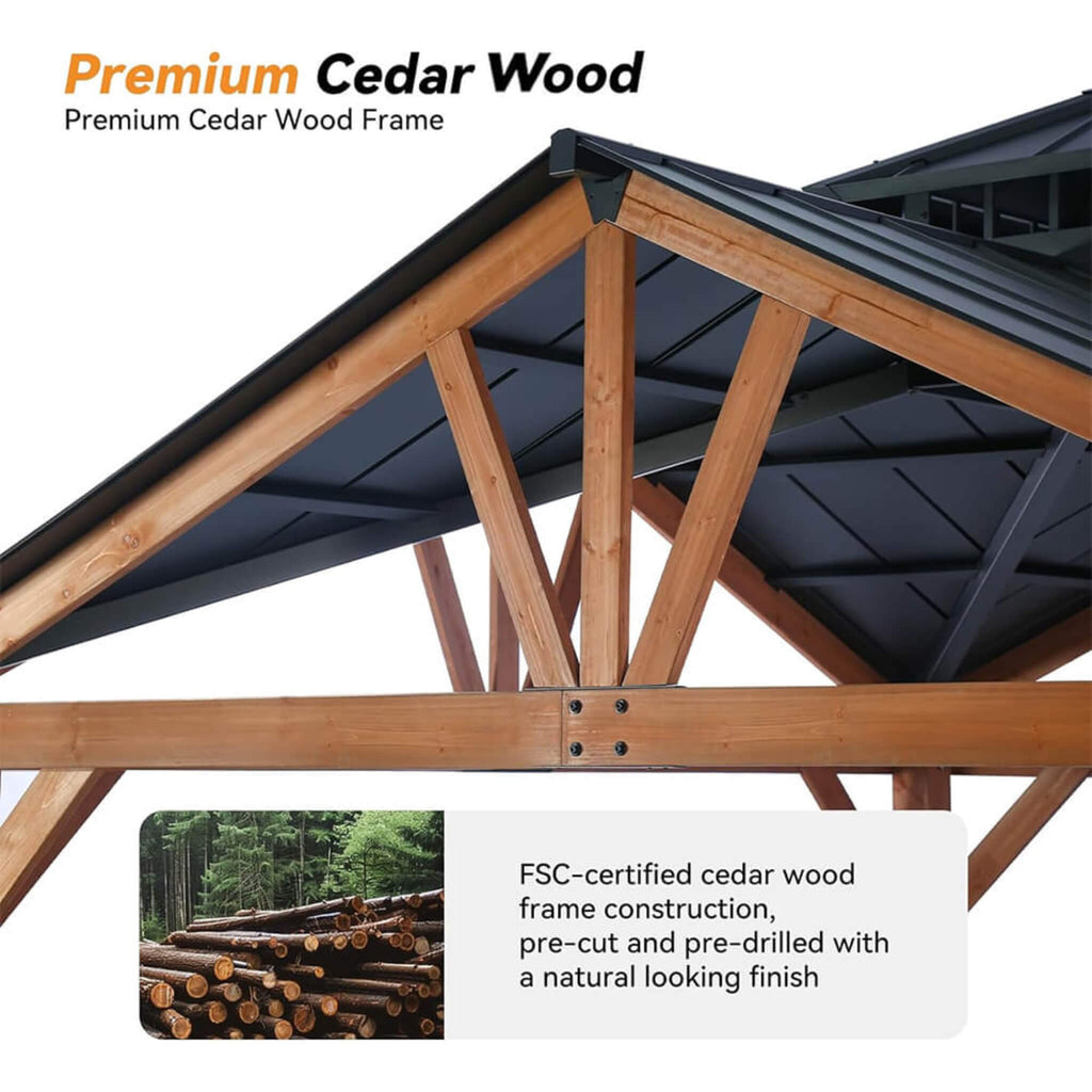 [12X12FT] Alora Premium Outdoor Cedar Wood Hardtop Gazebo With Galvanized Steel Roof (SAK31864) – SAKSBY WHOLESALE, view 9