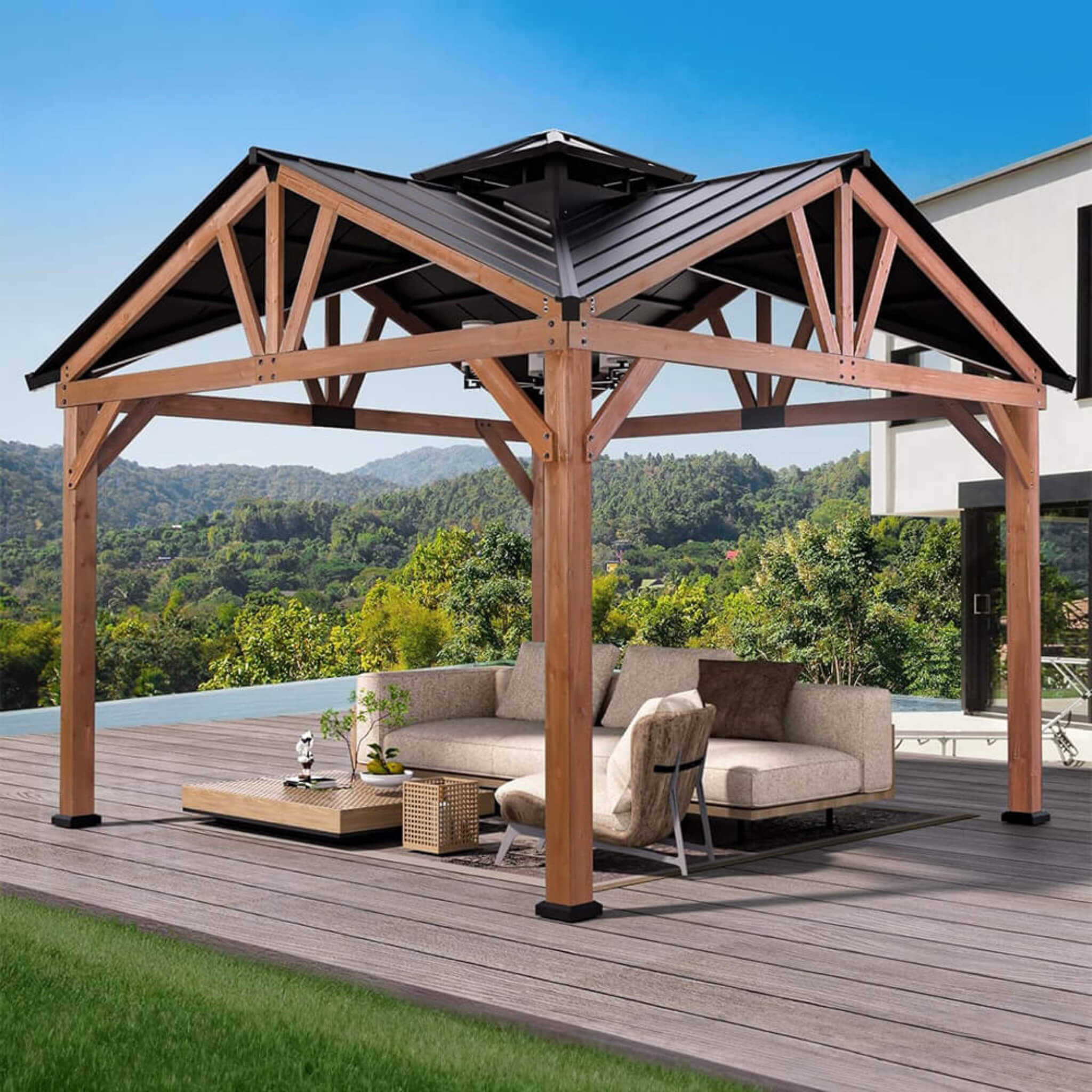 [12X12FT] Alora Premium Outdoor Cedar Wood Hardtop Gazebo With Galvanized Steel Roof (SAK31864) – SAKSBY WHOLESALE, view 8