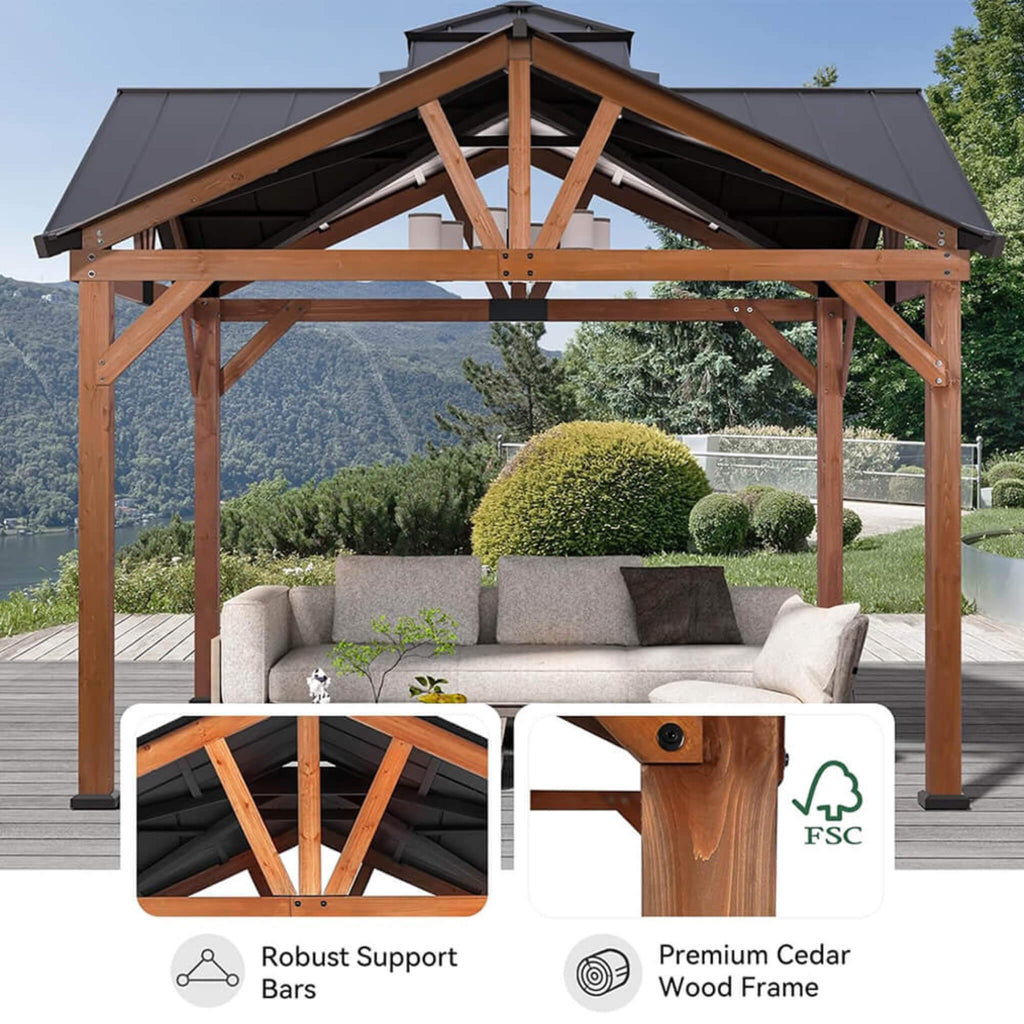 [12X12FT] Alora Premium Outdoor Cedar Wood Hardtop Gazebo With Galvanized Steel Roof (SAK31864) – SAKSBY WHOLESALE, view 5
