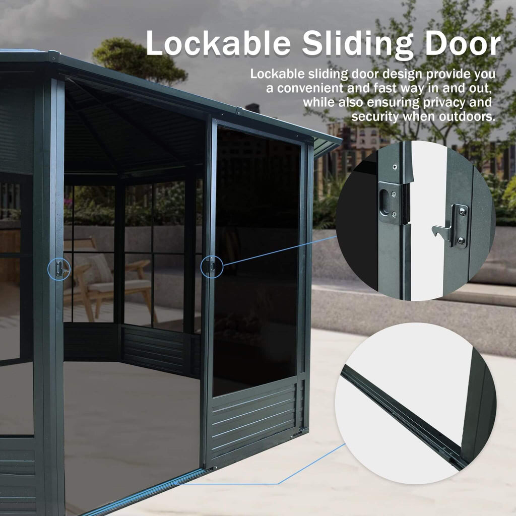 [12X12FT] Alora Prism Large Octagonal Sunroom Solarium With Lockable Sliding Doors And Galvanized Steel Sloping Roof (SAK4784