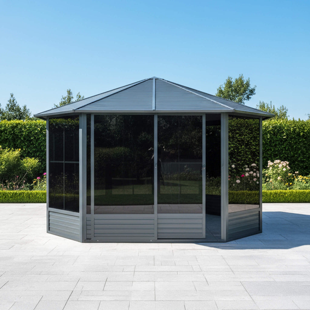 [12X12FT] Alora Prism Large Octagonal Sunroom Solarium With Lockable Sliding Doors And Galvanized Steel Sloping Roof (SAK4784
