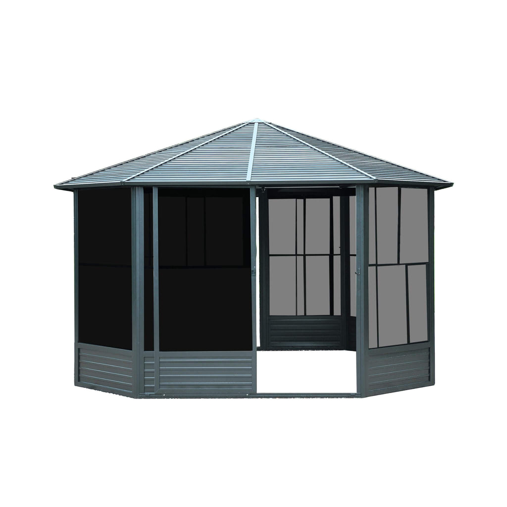 [12X12FT] Alora Prism Large Octagonal Sunroom Solarium With Lockable Sliding Doors And Galvanized Steel Sloping Roof (SAK4784