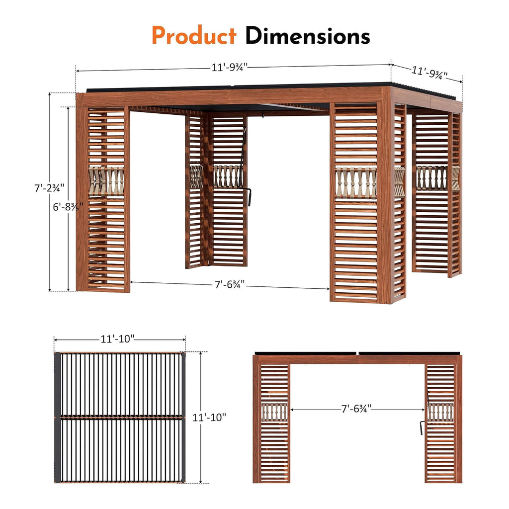 [12X12FT] Alora Premium Outdoor Wood Grain Louvered Pergola With Integrated Drainage (SAK74256) – SAKSBY WHOLESALE, view 9