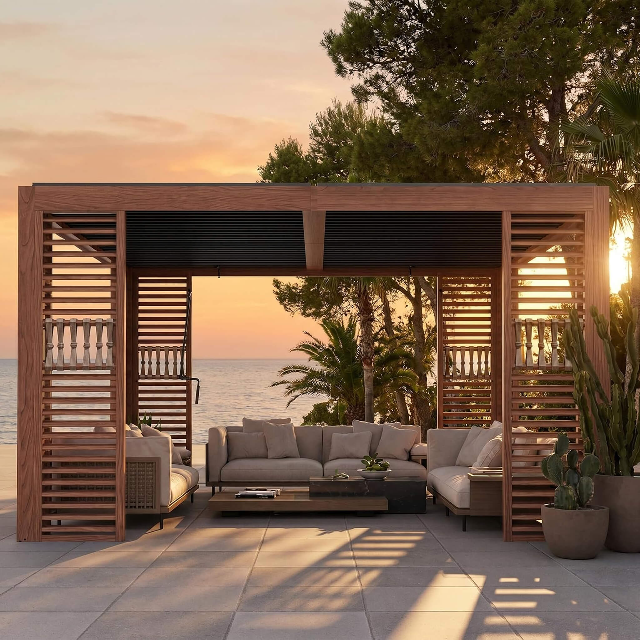 [12X12FT] Alora Premium Outdoor Wood Grain Louvered Pergola With Integrated Drainage (SAK74256) – SAKSBY WHOLESALE, view 7