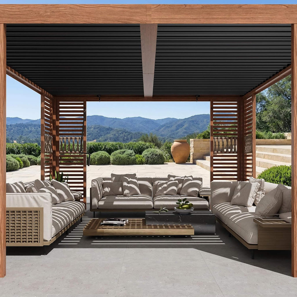 [12X12FT] Alora Premium Outdoor Wood Grain Louvered Pergola With Integrated Drainage (SAK74256) – SAKSBY WHOLESALE, view 8