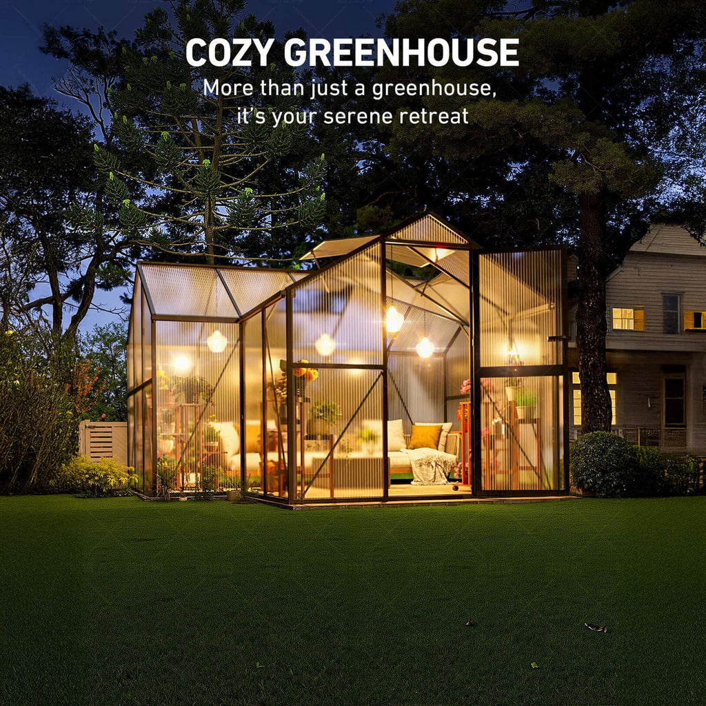 [12X12FT] Premium T-Shape Polycarbonate Greenhouse With UV Protection And Aluminum Frame (SAK27460) – SAKSBY WHOLESALE, view 