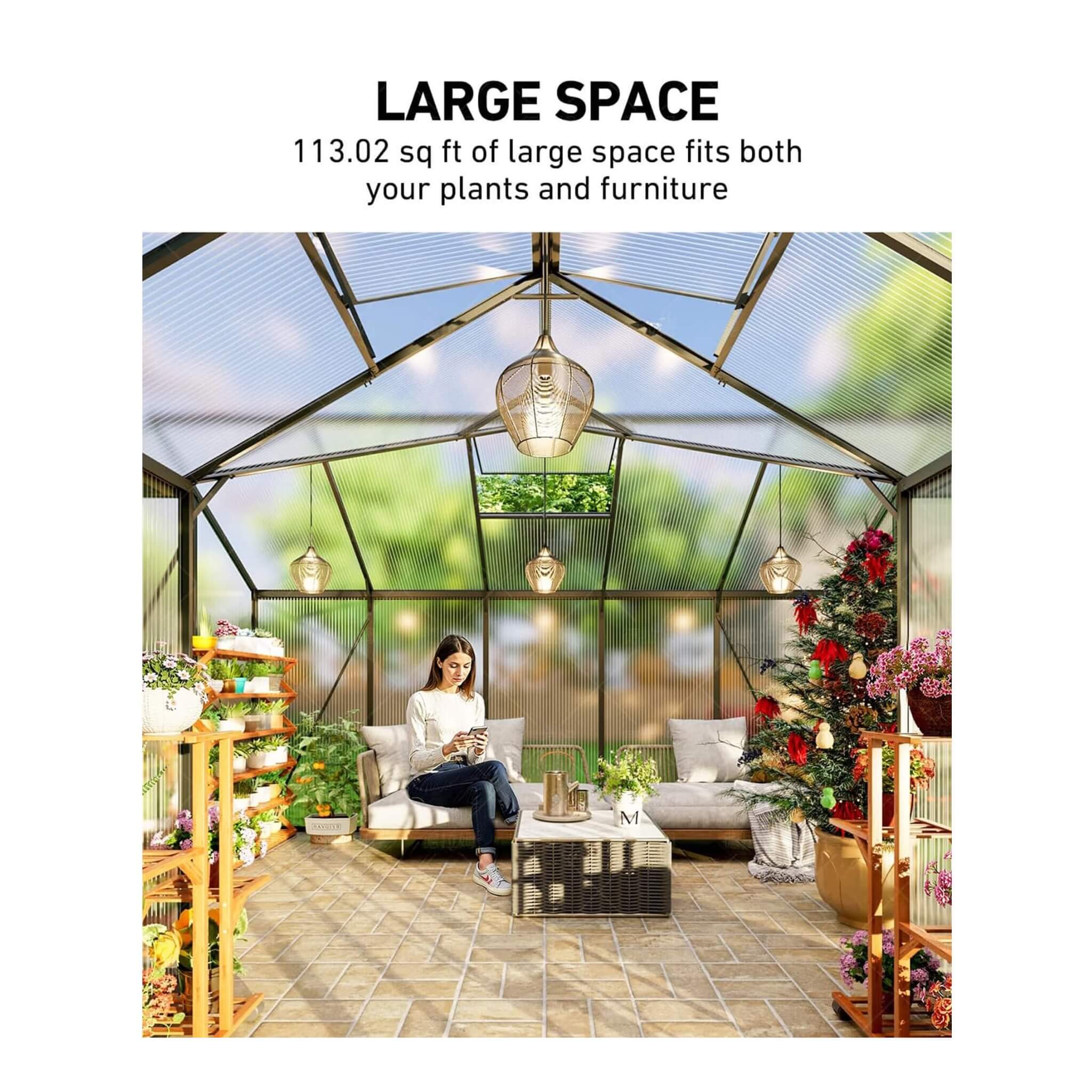 [12X12FT] Premium T-Shape Polycarbonate Greenhouse With UV Protection And Aluminum Frame (SAK27460) – SAKSBY WHOLESALE, view 