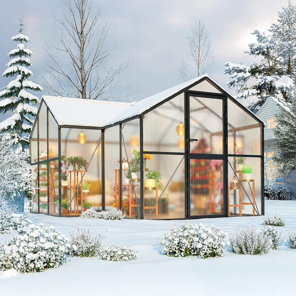 [12X12FT] Premium T-Shape Polycarbonate Greenhouse With UV Protection And Aluminum Frame (SAK27460) – SAKSBY WHOLESALE