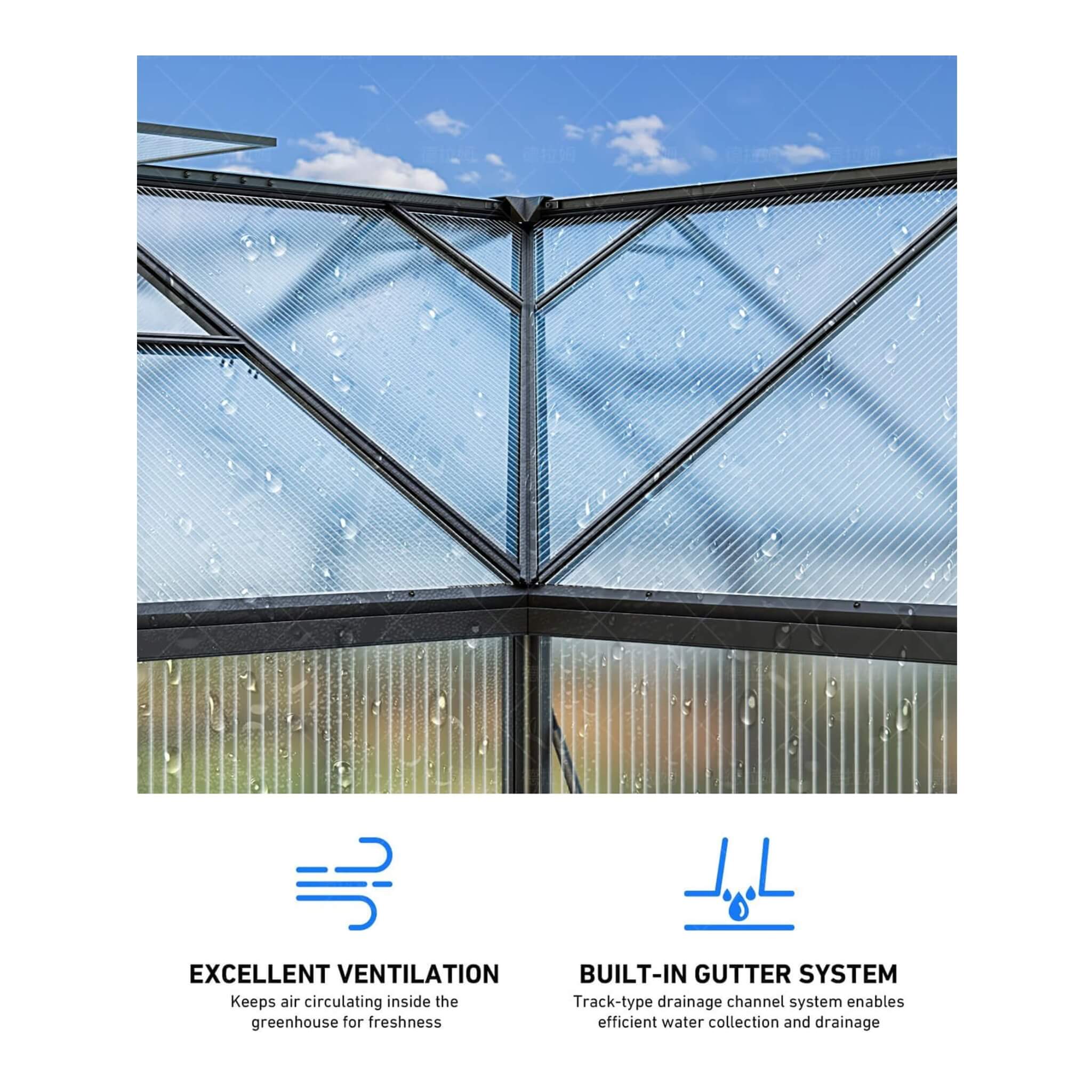 [12X12FT] Premium T-Shape Polycarbonate Greenhouse With UV Protection And Aluminum Frame (SAK27460) – SAKSBY WHOLESALE, view 