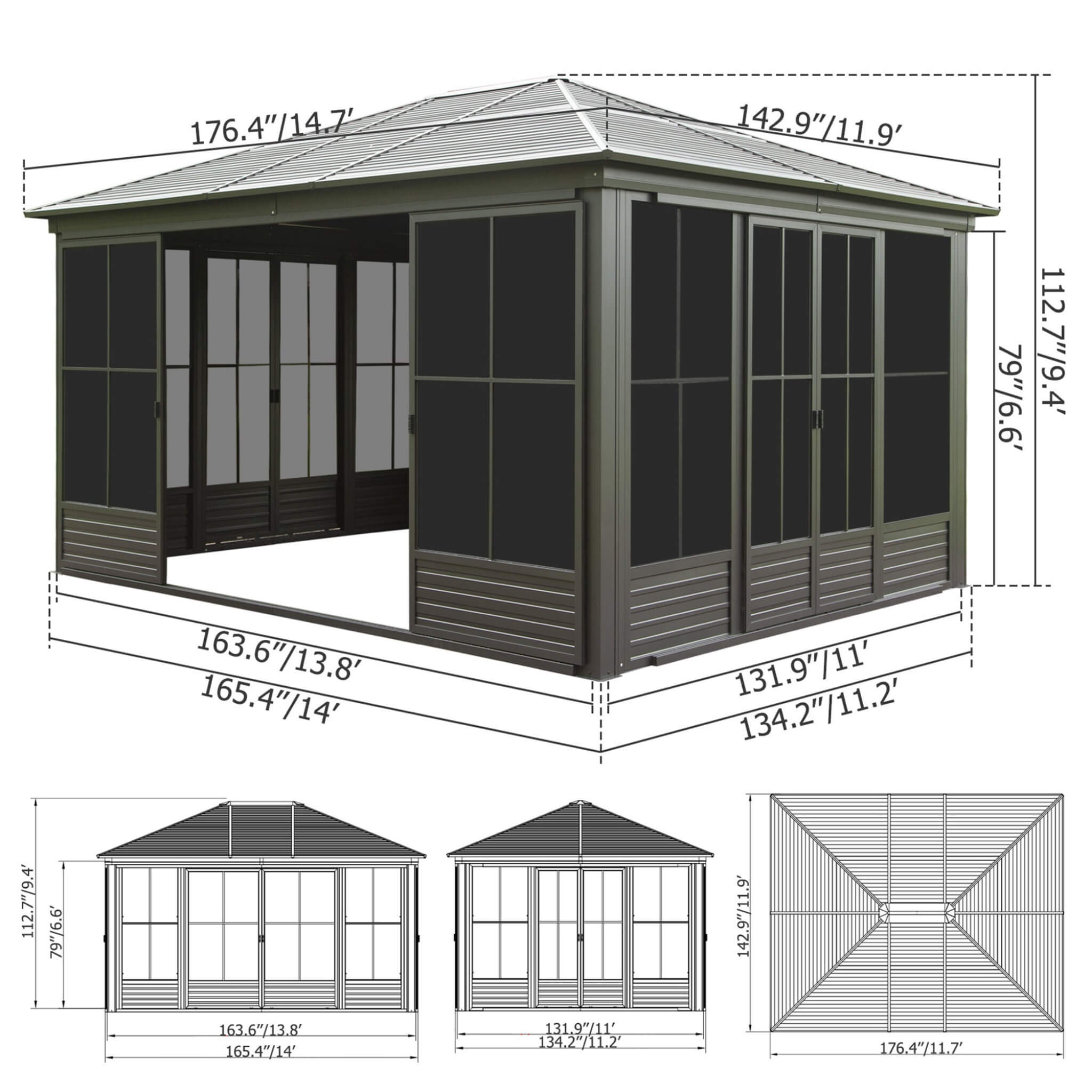 [12X14FT] Alora Serenity Premium All-Weather Outdoor Aluminum Sunroom With Galvanized Steel Hardtop Sloping Roof, Lockable Do