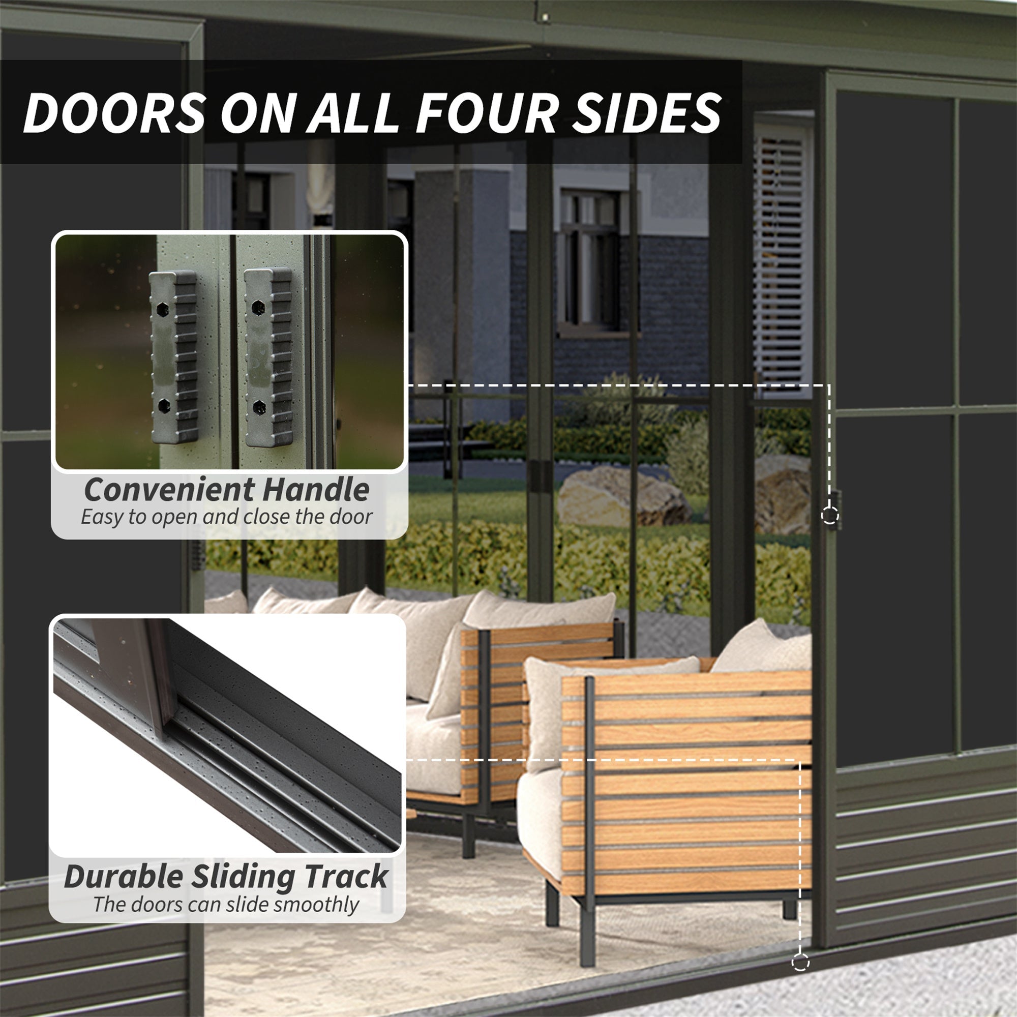 [12X14FT] Alora Serenity Premium All-Weather Outdoor Aluminum Sunroom With Galvanized Steel Hardtop Sloping Roof, Lockable Do