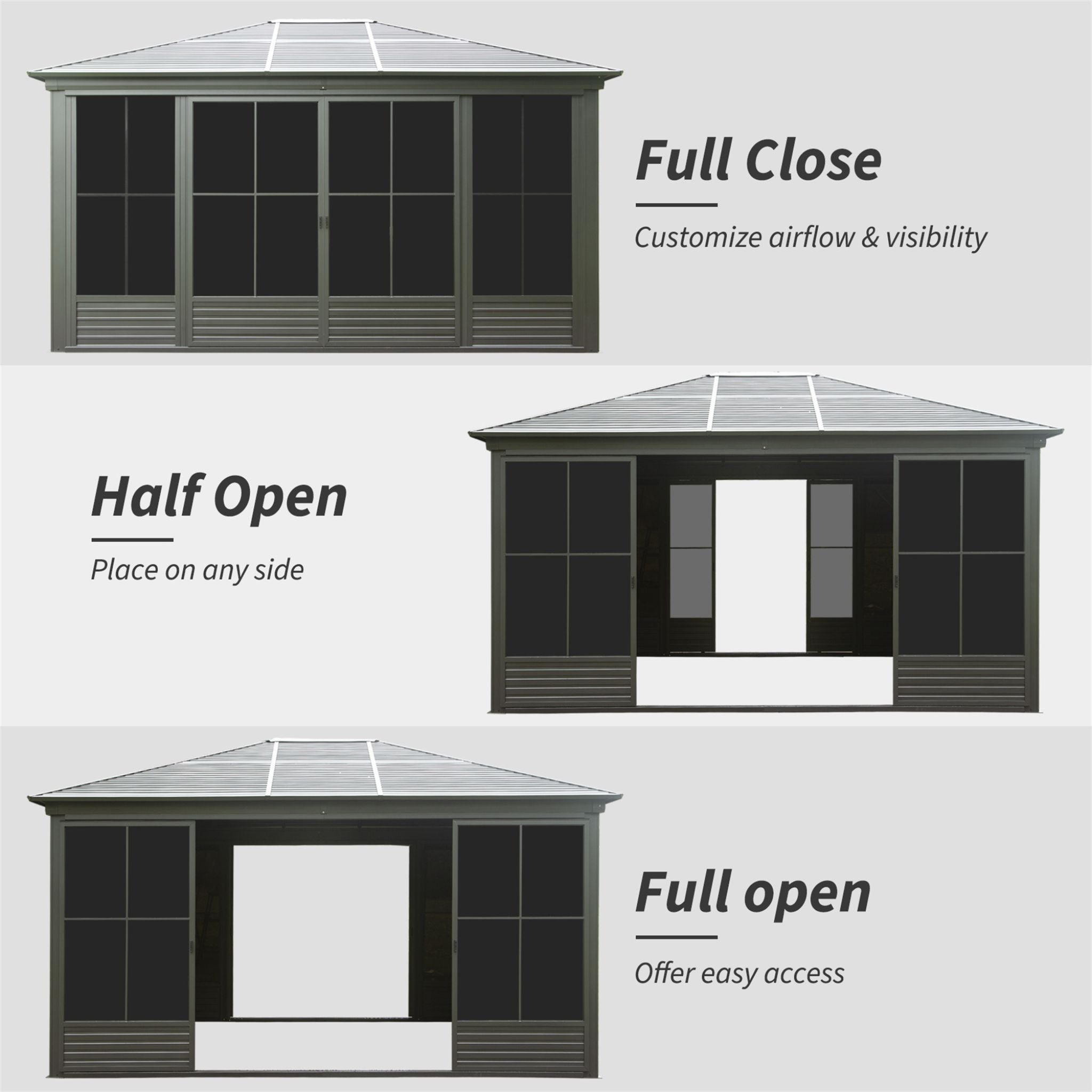 [12X14FT] Alora Serenity Premium All-Weather Outdoor Aluminum Sunroom With Galvanized Steel Hardtop Sloping Roof, Lockable Do