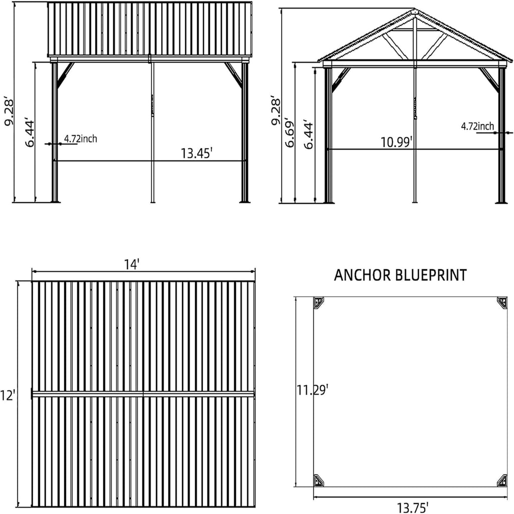 [12X14FT] Alora Hardtop All-Weather Outdoor Gazebo With Galvanized Steel Roof (SAK83261) – SAKSBY WHOLESALE, view 10
