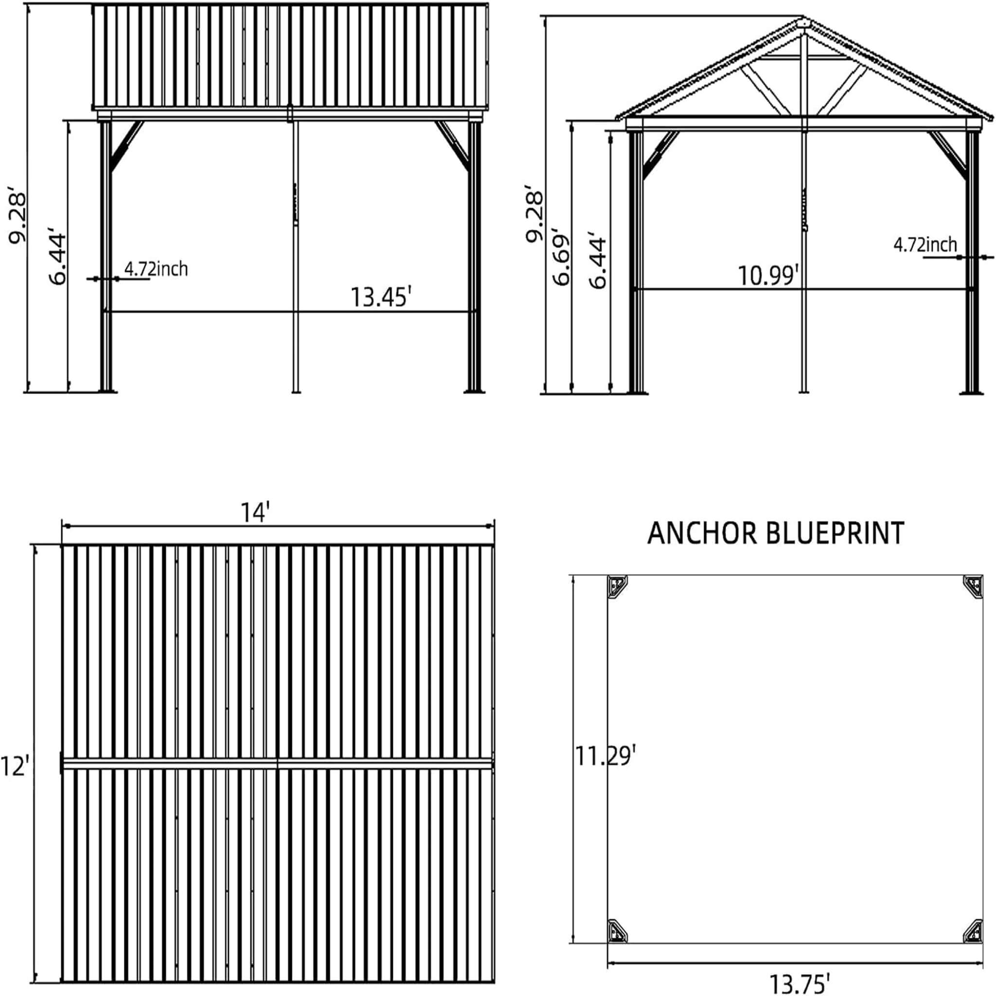 [12X14FT] Alora Hardtop All-Weather Outdoor Gazebo With Galvanized Steel Roof (SAK83261) – SAKSBY WHOLESALE, view 10