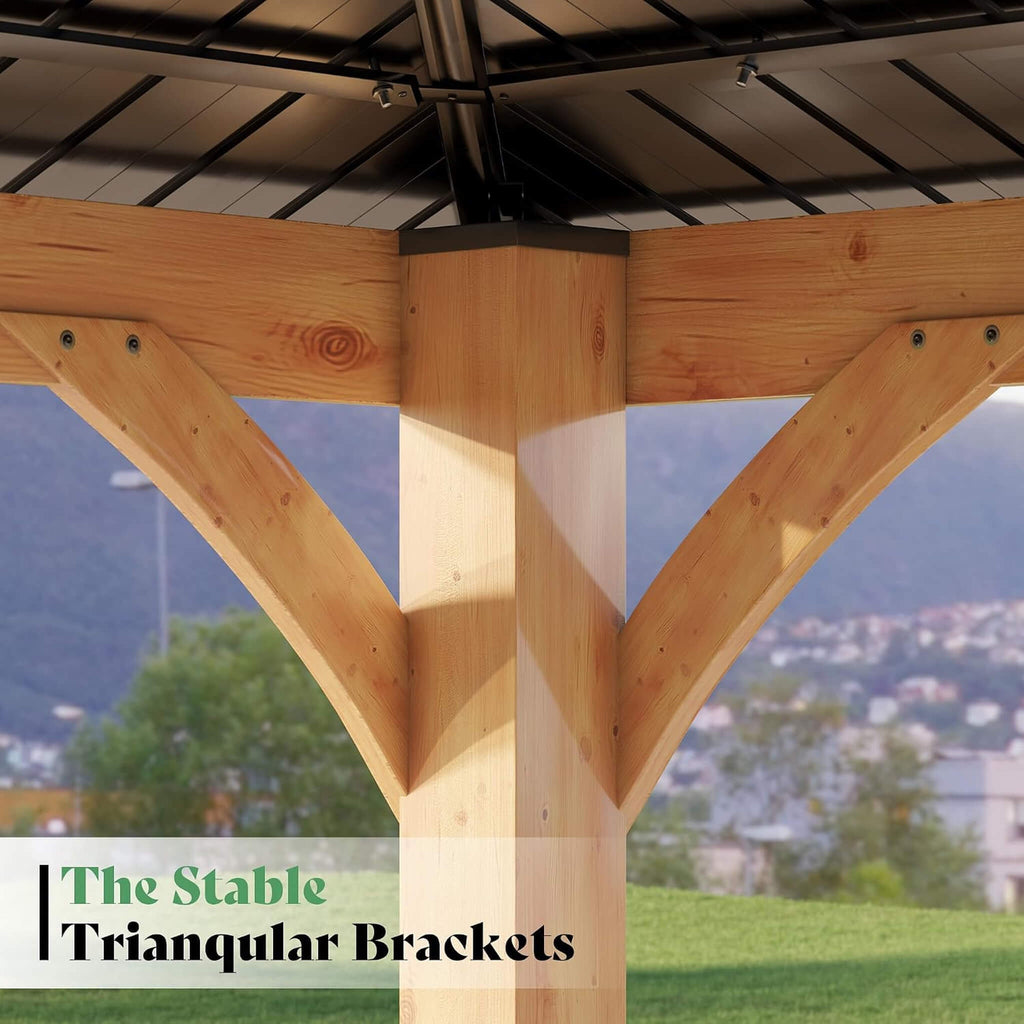[12X14FT] Alora Modern Double-Tier Hardtop Spruce Wood Gazebo With Built-In Privacy Wall & Ceiling Hooks (SAK75086) – SAKSBY 