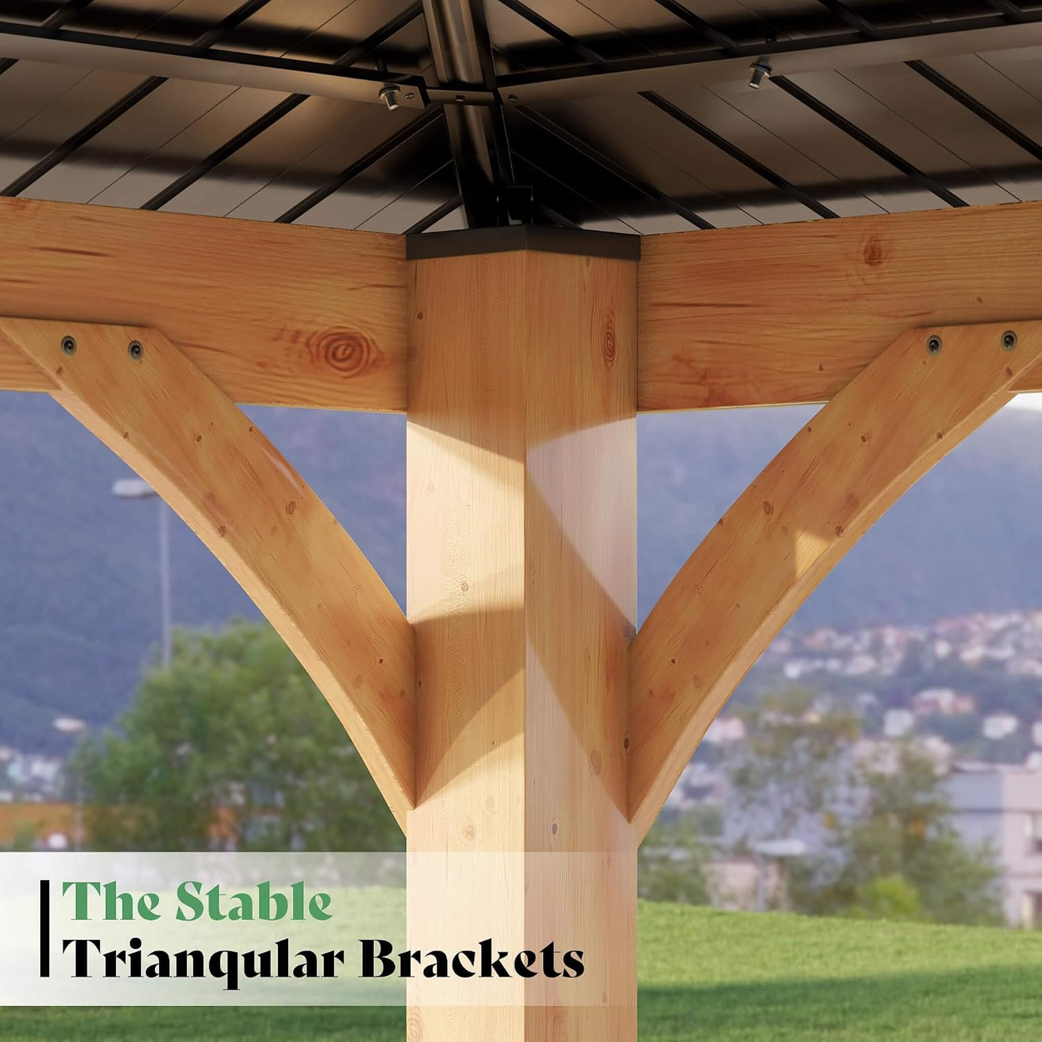 [12X14FT] Alora Modern Double-Tier Hardtop Spruce Wood Gazebo With Built-In Privacy Wall & Ceiling Hooks (SAK75086) – SAKSBY 