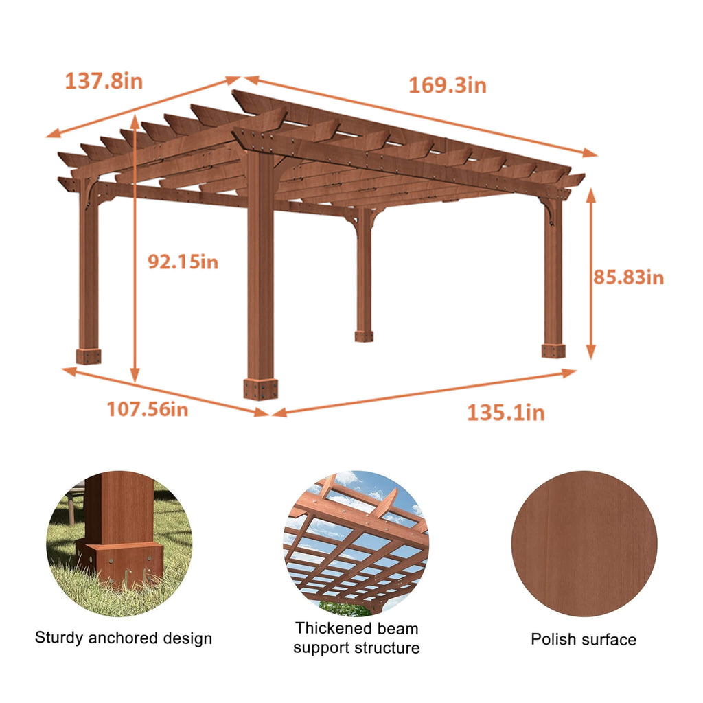 Alora Outdoor Cedar Wood Patio Pergola With Slatted Trellis Roof (SAK92150) – SAKSBY WHOLESALE, view 12