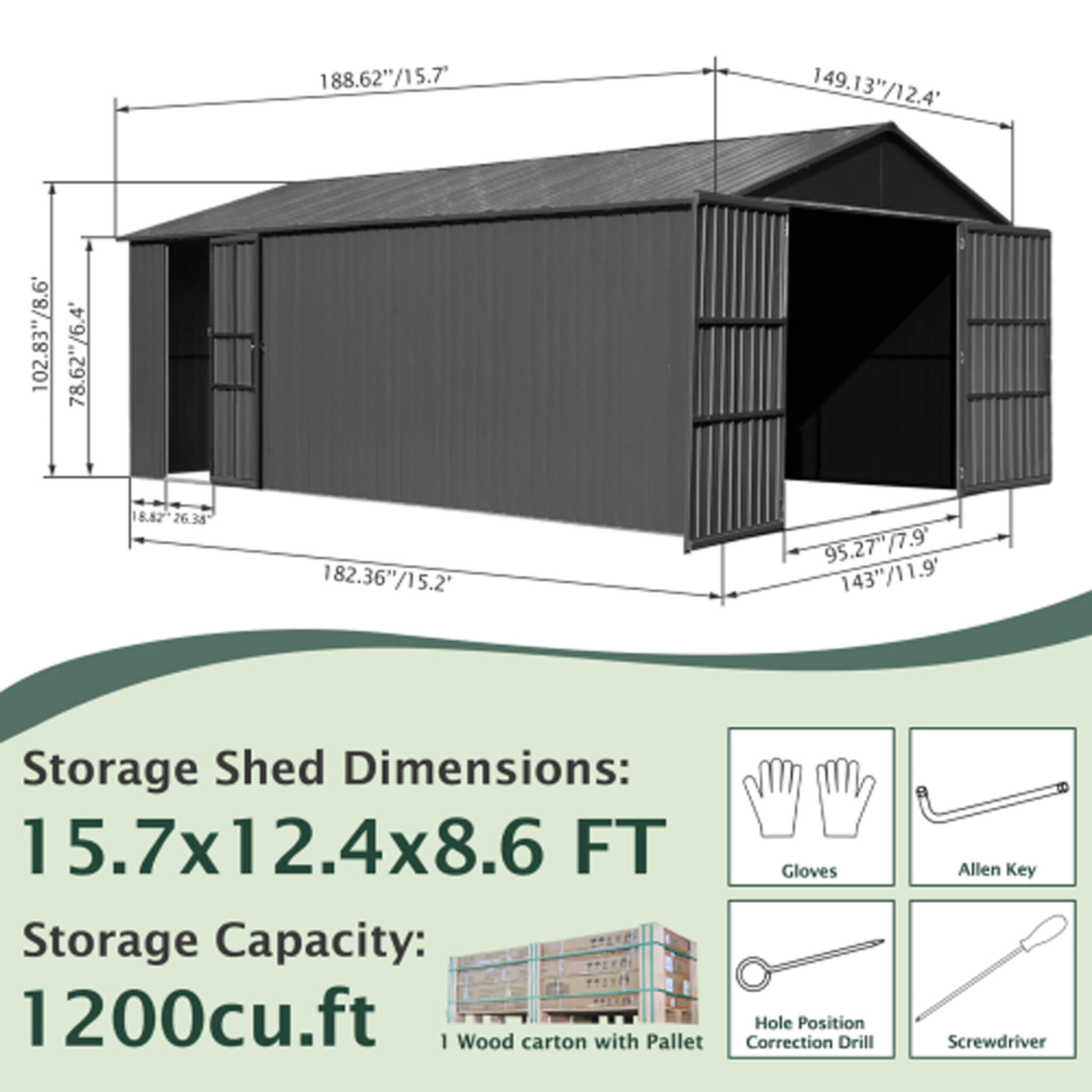 Extra-Large Outdoor Heavy-Duty Metal Garage Shed With Lockable Doors [No Floor] (SAK14093) – SAKSBY WHOLESALE, view 10